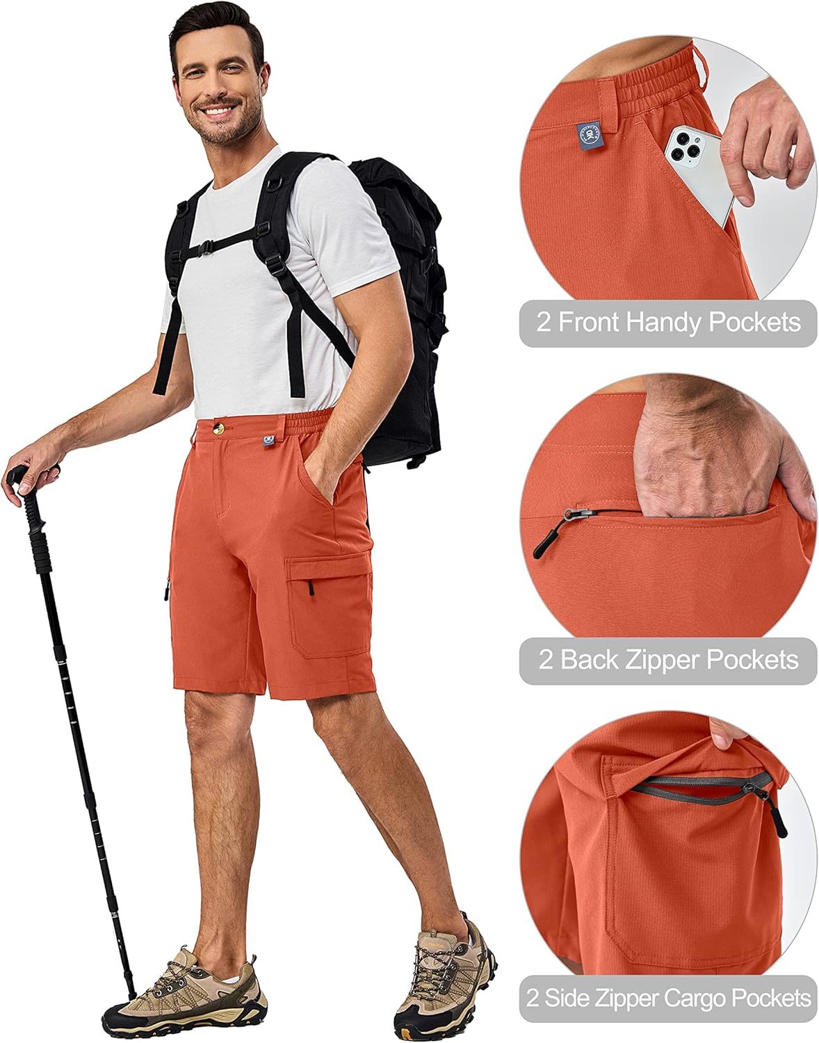 Little Donkey Andy Men's 10 Inch Quick Dry Cargo Shorts Stretch Lightweight Outdoor Hiking Shorts UPF 50
