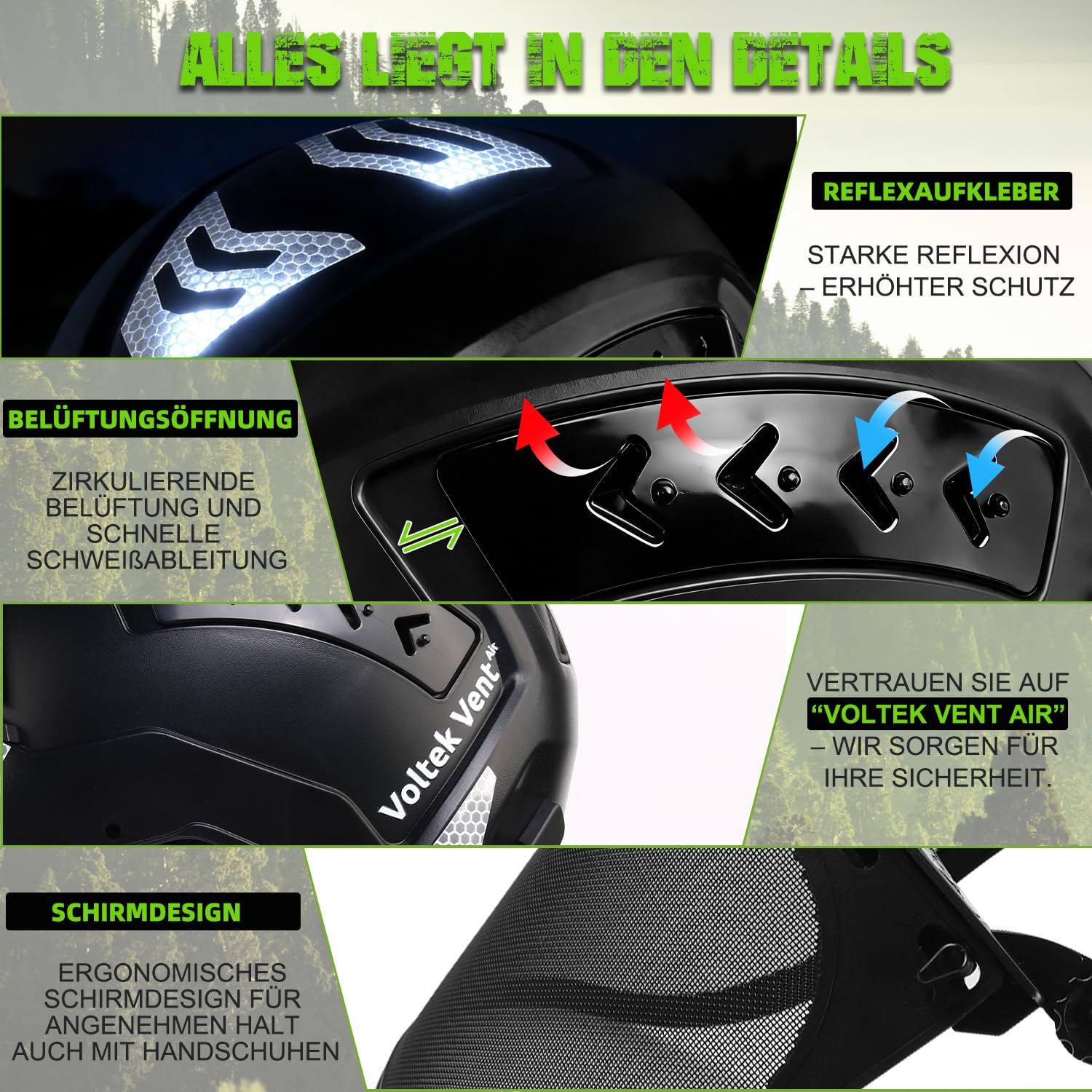 GREEN DEVIL VOLTEK Forest AIR Waldarbeits-Schutzhelm ABS Forsthelm für Hocharbeitsplätze Zertifizierung EN12492 Bestanden EN397 Stoßdämpfung und Eindringfestigkeit Test Berufsschutzhelm