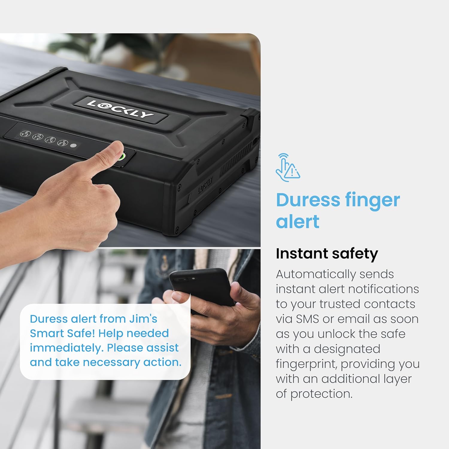 User activating Duress Finger Alert on Lockly Smart Safe