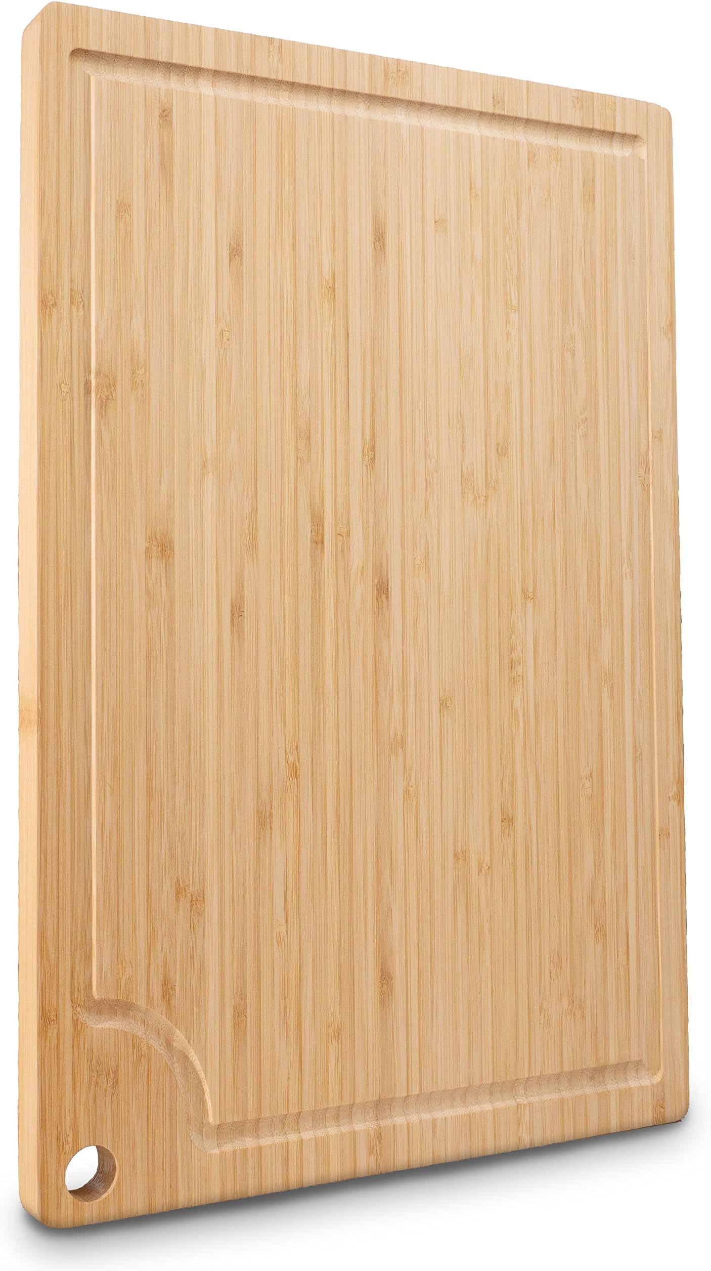 Rubberneck Bamboo Chopping Board with Juice Groove and Corner Hole - Durable Bamboo Wood Kitchen Board for Vegetables, Meat and Cheese - 38 x 25 x 1.5 cm