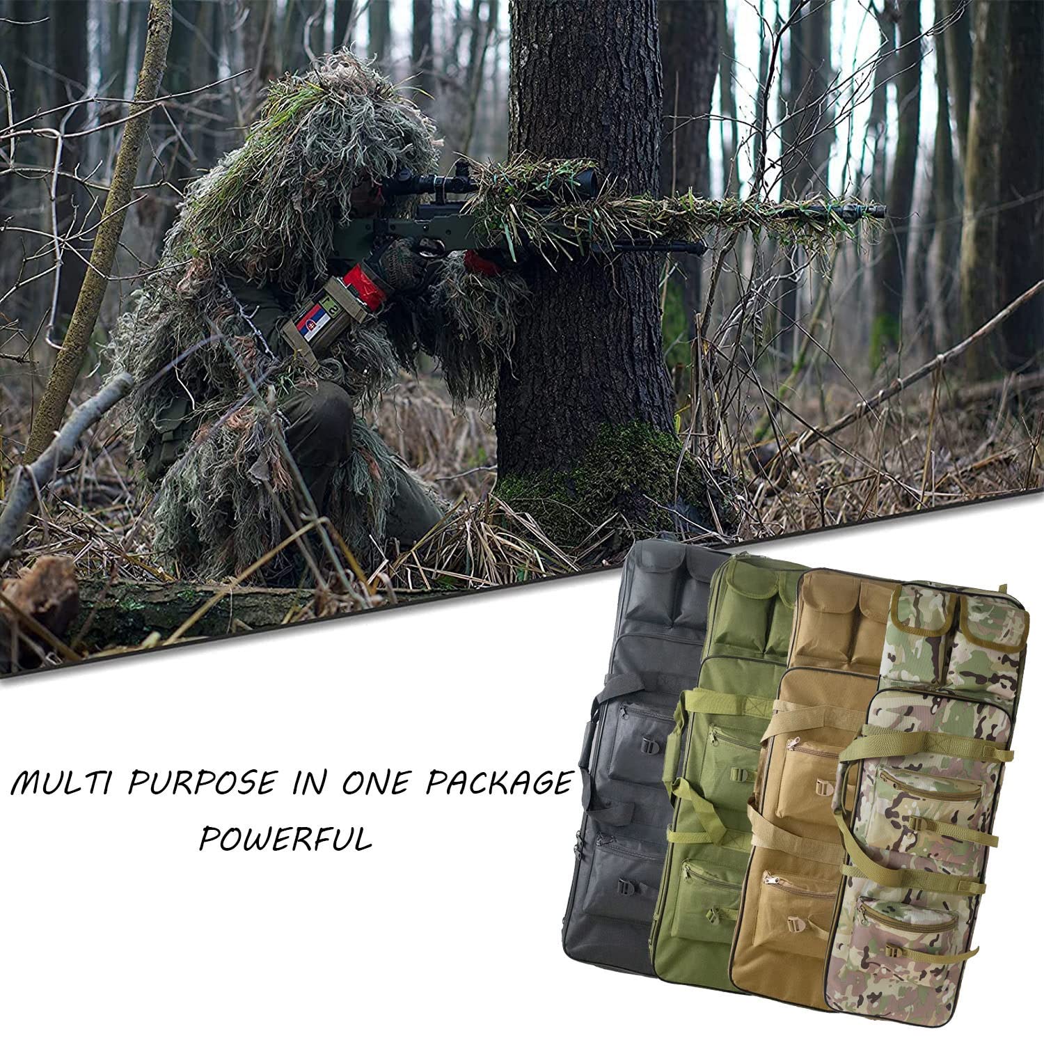 Tactical Double Gun Case,wyściełany karabin Plecak do przechowywania zintegrowanych pistoletów i magazynów (3 rozmiary),Kolor:czarny,zielony,żółty,cp,Green-85CM