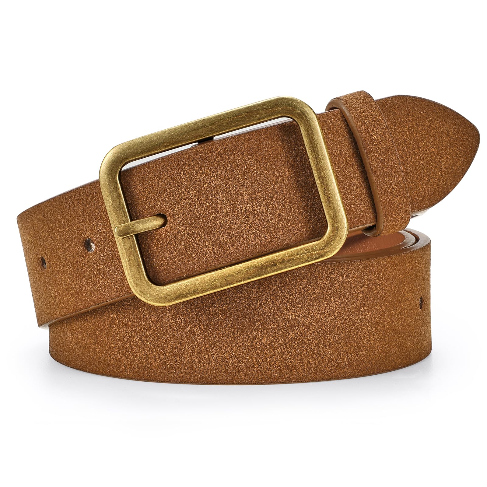 LEACOOLKEY Damen Ledergürtel schwarz mit Klassischer quadratischer Schnalle damen gürtel für Jeanshosen, 3.3cm Breite