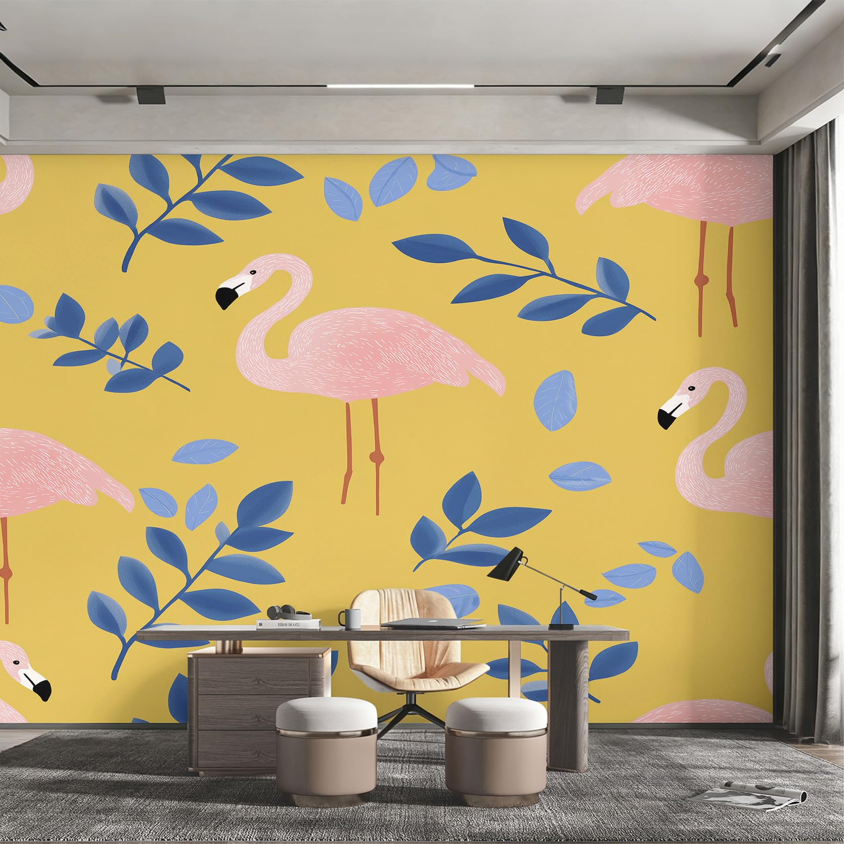 Papier peint panoramique flamant rose pour une décoration murale de chambre