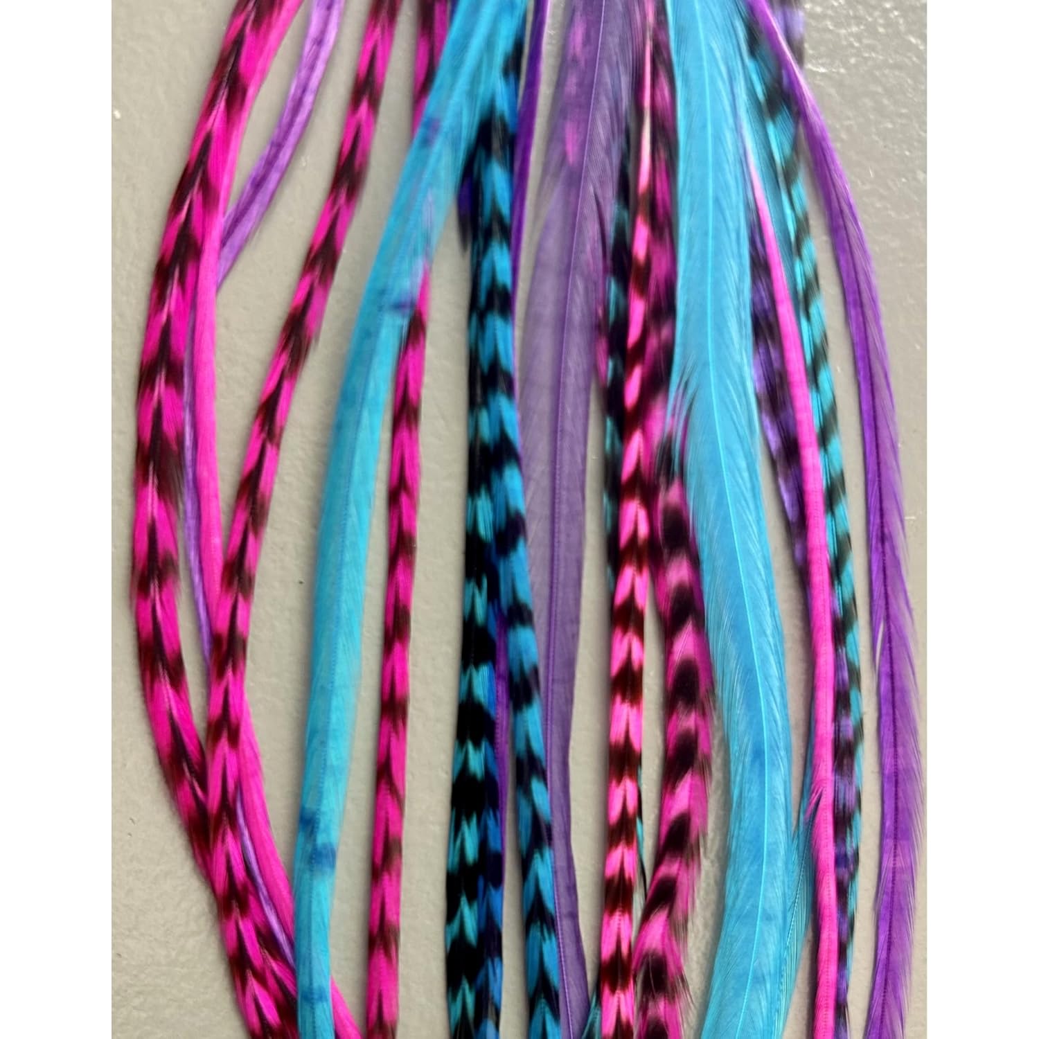 Feather Hair Clips, Long Hippie Boho Indian Accessories, Real Clip on Feather Extensions (Pink/Blue/Purple)