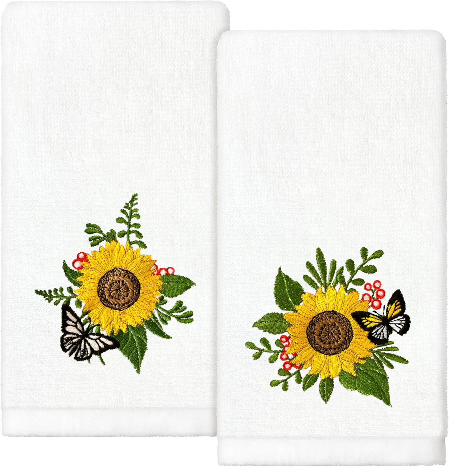Sunflower Hand Towels Set of 2 Embroidered Decorative Dish Towels 13.7 x 29.5 Inch Sunflower Bathroom Decor Spring Summer Absorbent Towels for Bathroom Kitchen