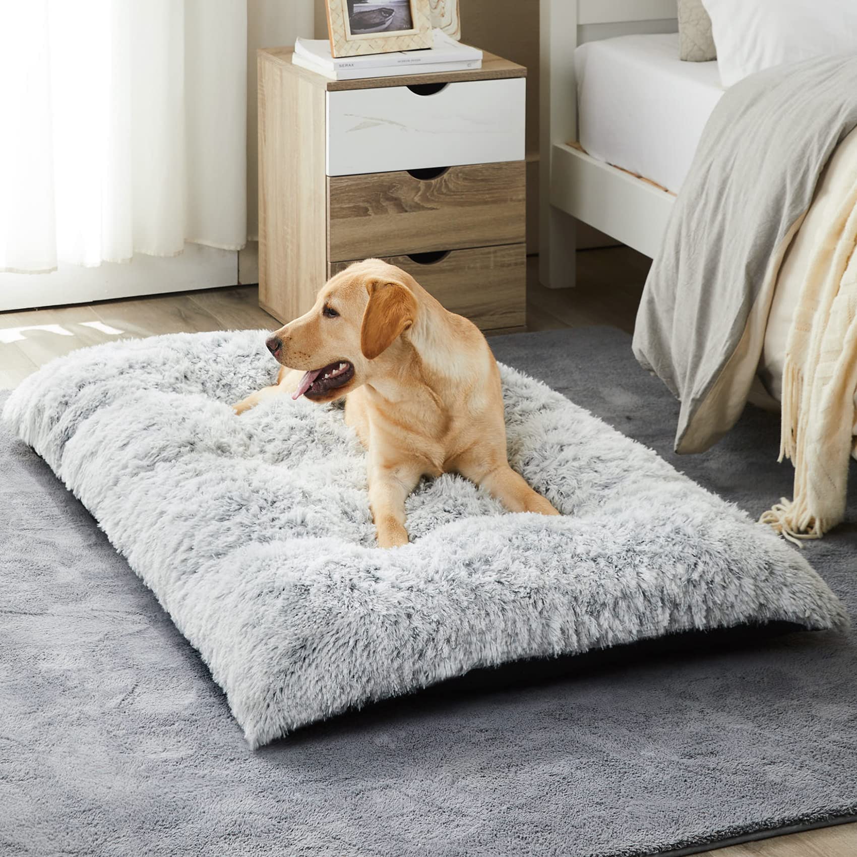 BFPETHOME Dog Beds for Large Dogs, Plush Dog Crate Bed Fluffy Cozy Kennel Pad for Sleeping &Ease Anxiety, Washable Pet Mats with Anti-Slip Bottom for