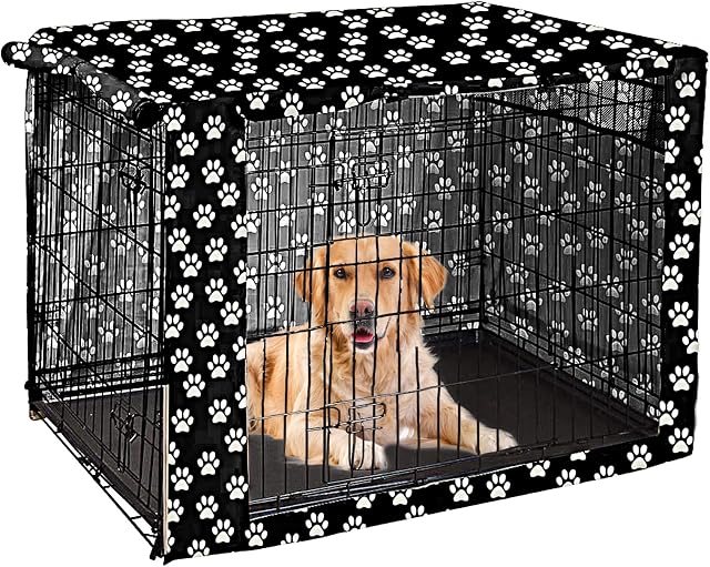Dog Crate Cover Durable Polyester Pet Kennel Cover Universal Fit for Wire Dog Crate - Fits Most 48 inch Dog Crates - Cover only-Black-48