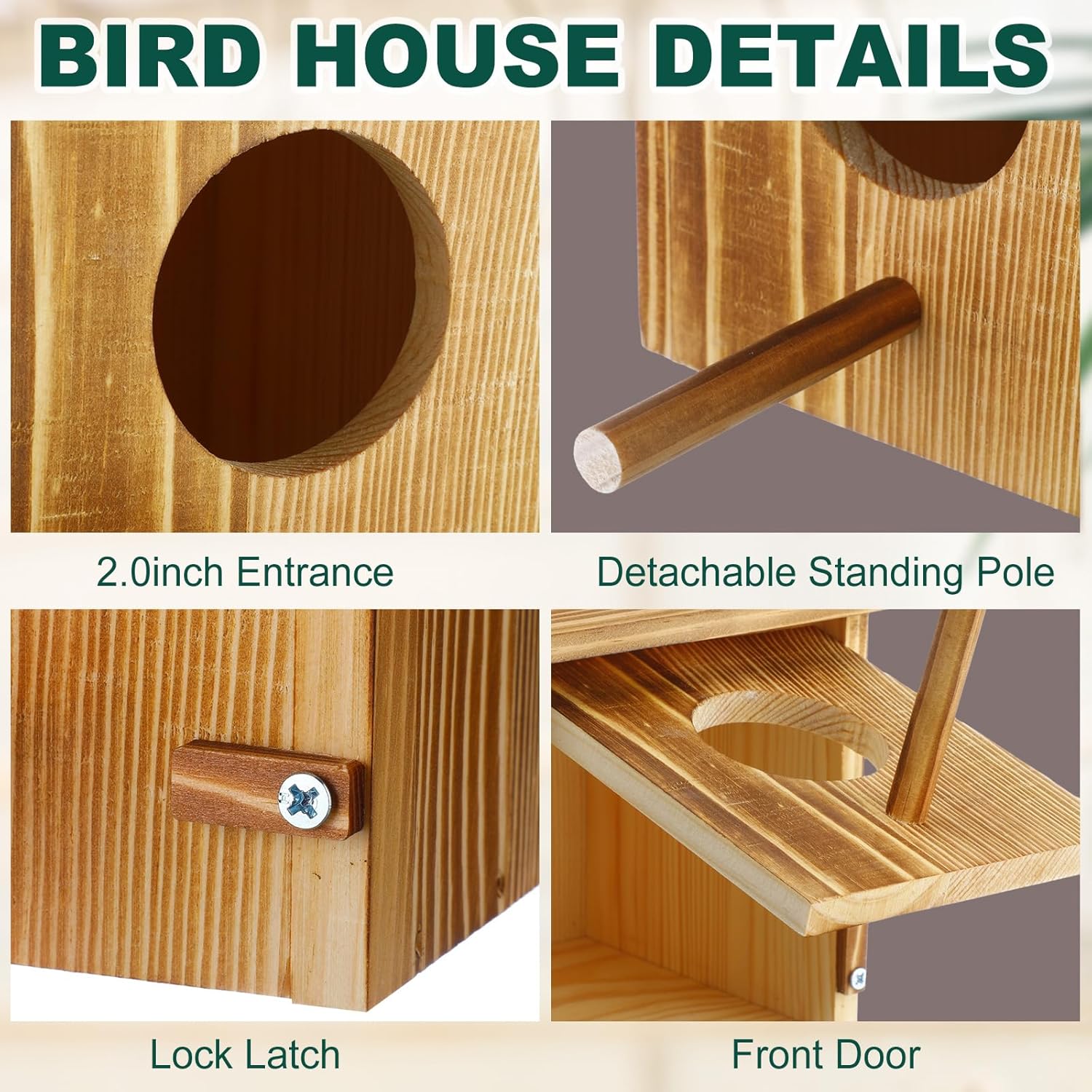 Tradder 3 Pcs Wood Bird Houses for Outside with Pole Hanging Bluebird Wooden Birdhouse for Outdoor Small Bird Nest Box for Finch, Bluebird, Hummingbird, Parakeet Garden Perch