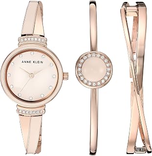 Anne Klein Women's Crystal Accented Watch & Bangle Set - Rose Gold Tone, Blush Pink Dial, Premium Crystals 26mm