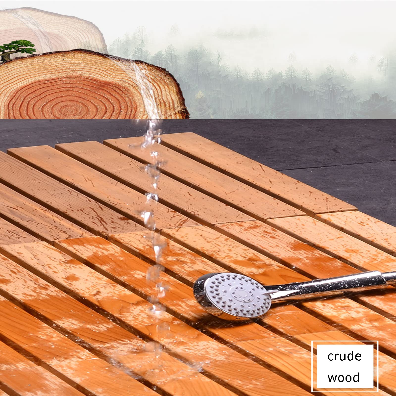 Alfombra de Madera para baño, Alfombrilla de baño y Ducha Listones bambú en Varios tamaños(50x50cm/20x20in)