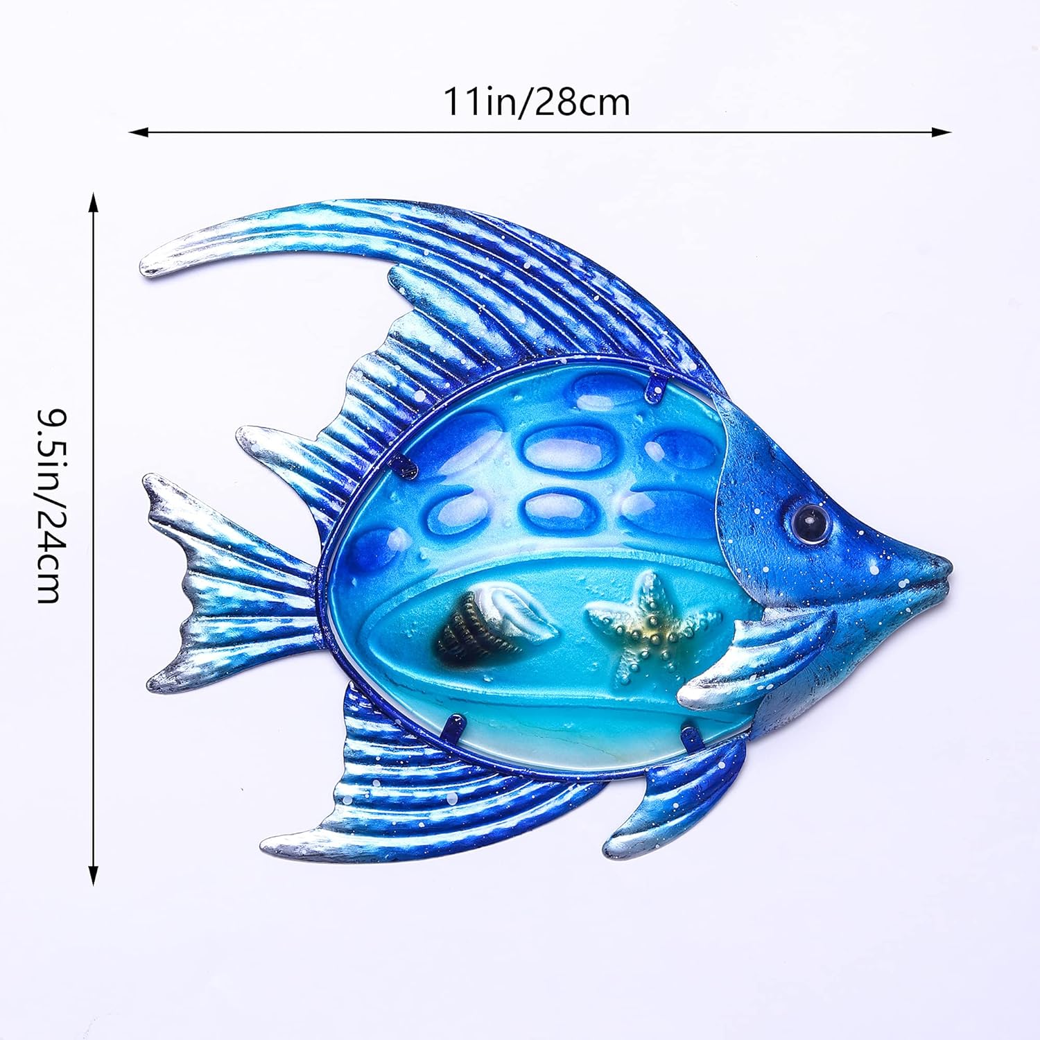 Metal Nautical Art Blue Fish Walls Decorating The Residence, Patio, Porch, Pool, Deck