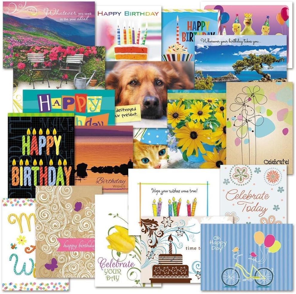 Current Mega Birthday Greeting Cards Value Pack – Set of 40 (20 Designs) Bulk Assortment, Large 5 x 7 inches, Envelopes Included