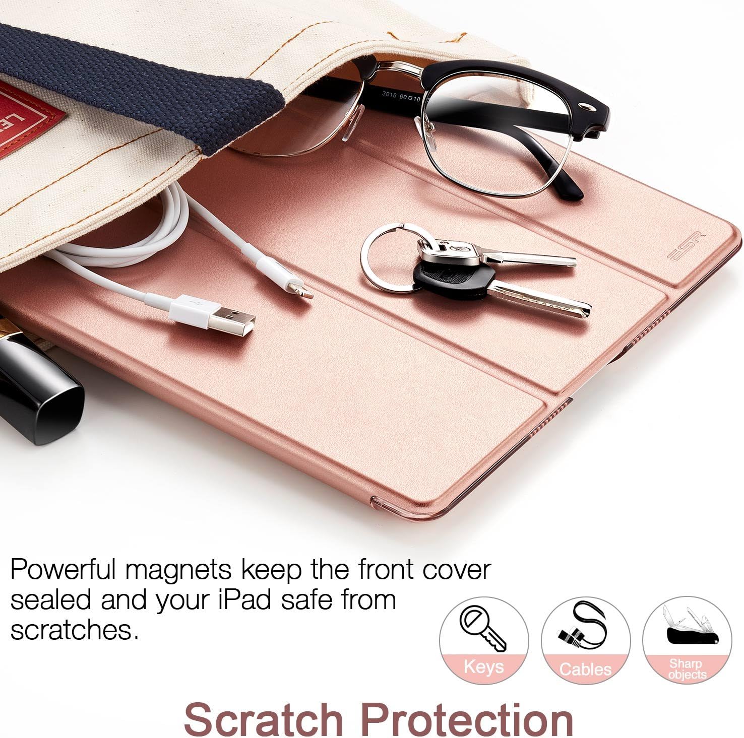 ESR Yippee Trifold Smart Case for iPad Mini 4 / Mini 5, Lightweight Trifold Stand Case with Auto Sleep/Wake Function, Microfiber Lining, Hard Back Cover for iPad Mini 4/5 7.9", Rose Gold