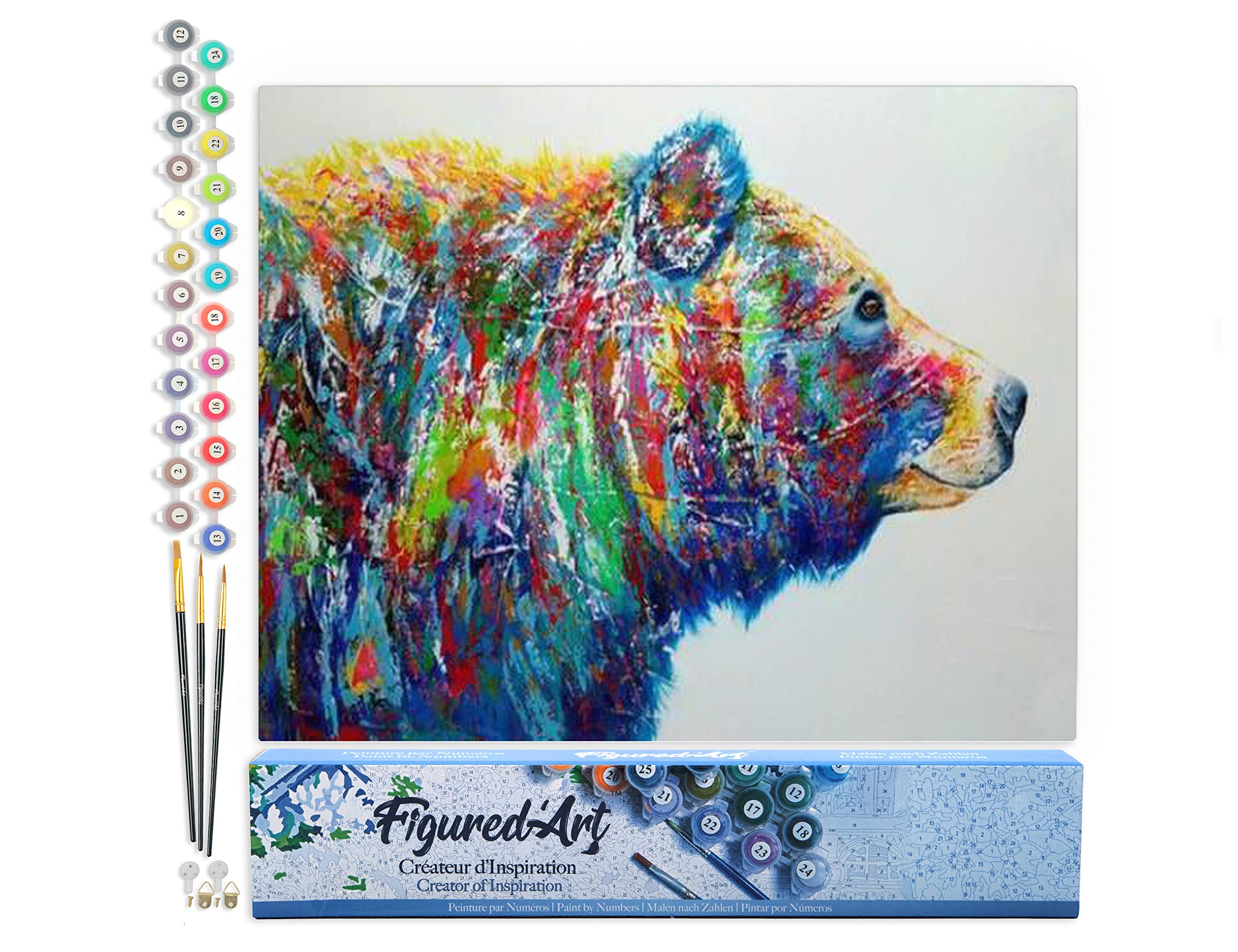 Figured'Art Paint by Numbers for Adults Bear Multicolor 40x50cm - Craft Art Painting DIY Kit Rolled Canvas Without Frame — image 1