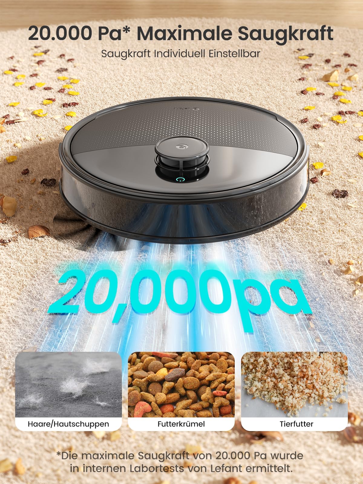 Lefant M3 MAX Saugroboter mit Wischfunktion,20000 Pa Saugkraft,Vermeiden von Hindernissen,LiDAR Navigation,No-Go-Zone,Anheben des Wischmopps,Multi-Floor Mapping,WLAN 2.4G/5G, App und Alexa