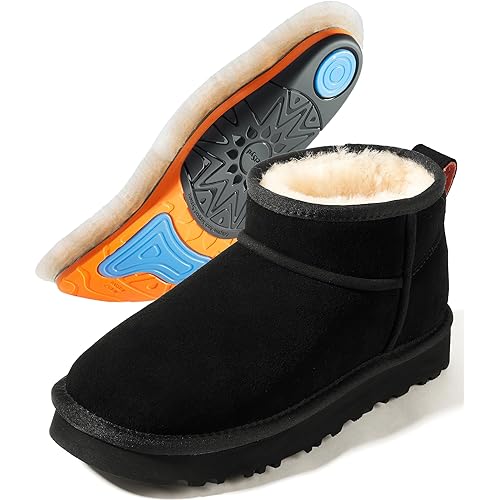 Mel&Syd 100% Australian Sheepskin Mini Boots with Arch Support Options - Warm Down to -40°F (-40°C) Thermal Ankle Booties - Waterproof Suede & Breathable Winter Shoes for Urban Commute & Office Wear