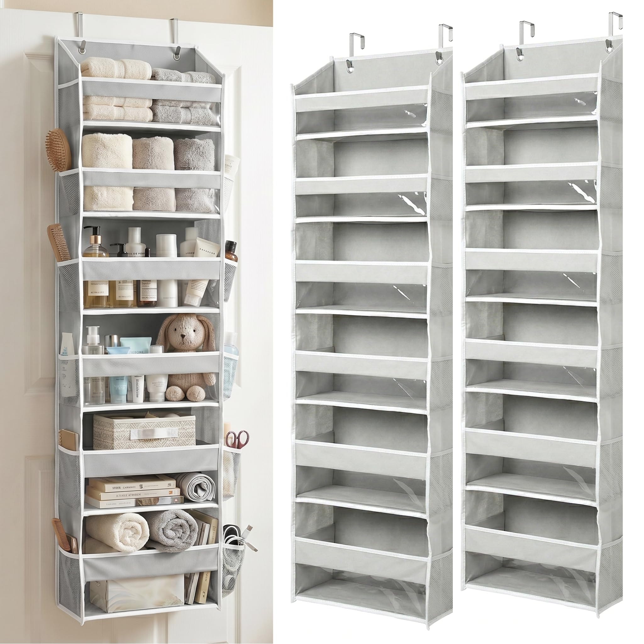 Homelux Theory 2 PC Heavy Duty Over the Door Organizer 55x14x6.7, 6 Large Front & 12 Side Pockets, Hanging Storage Closet Door Organizer for Bedroom, Bathroom and Baby Nursery Storage (Light Gray) — image 1