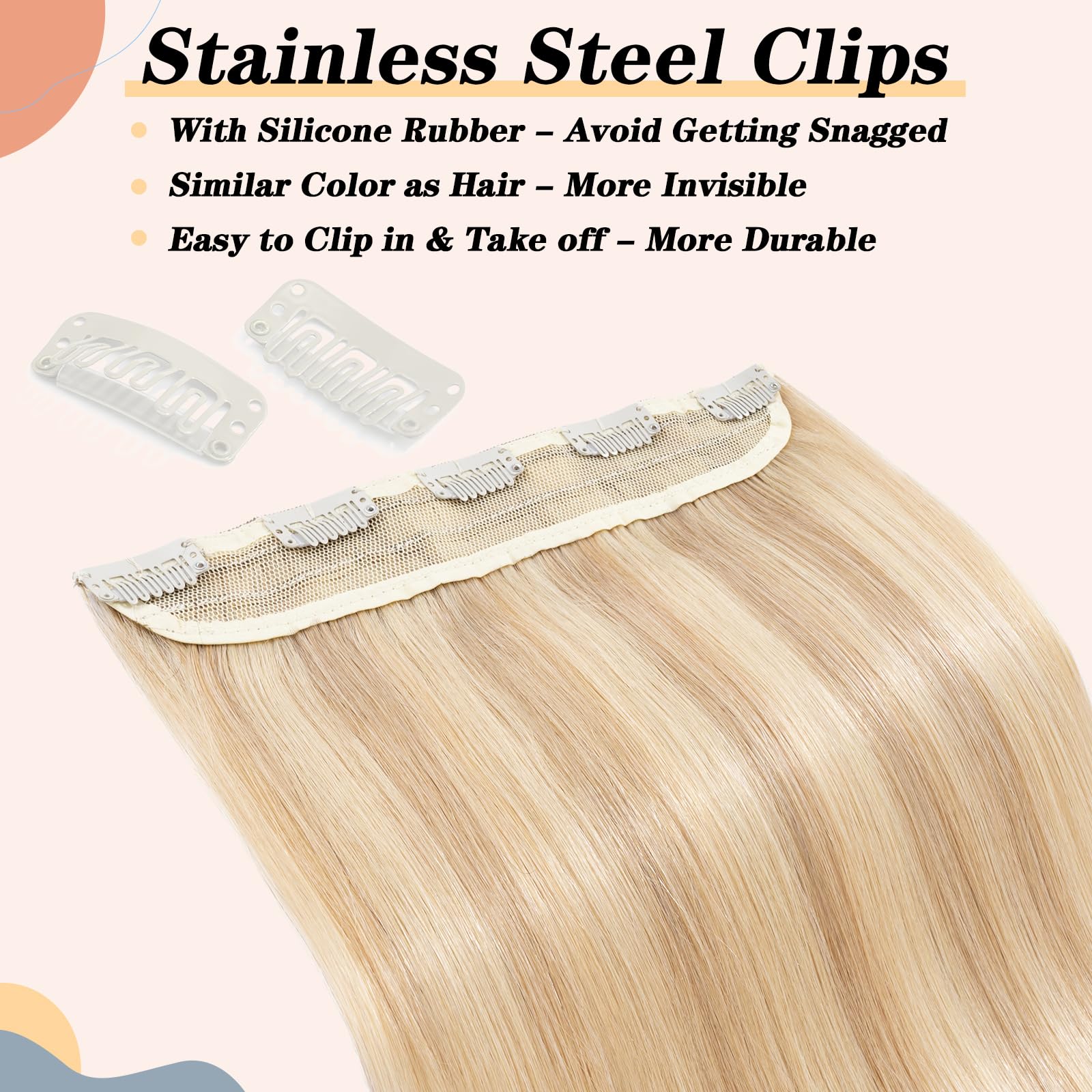 Clip in Hair Extensions Human Hair One Piece 5 Clips - Image 4