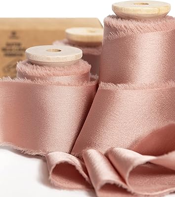 Vitalizart Pink Silk Satin Ribbon 1-1/2 inch x 15 Yard with Wooden Spool Rose Gold Handmade Frayed Ribbons for Gift Wrappi...