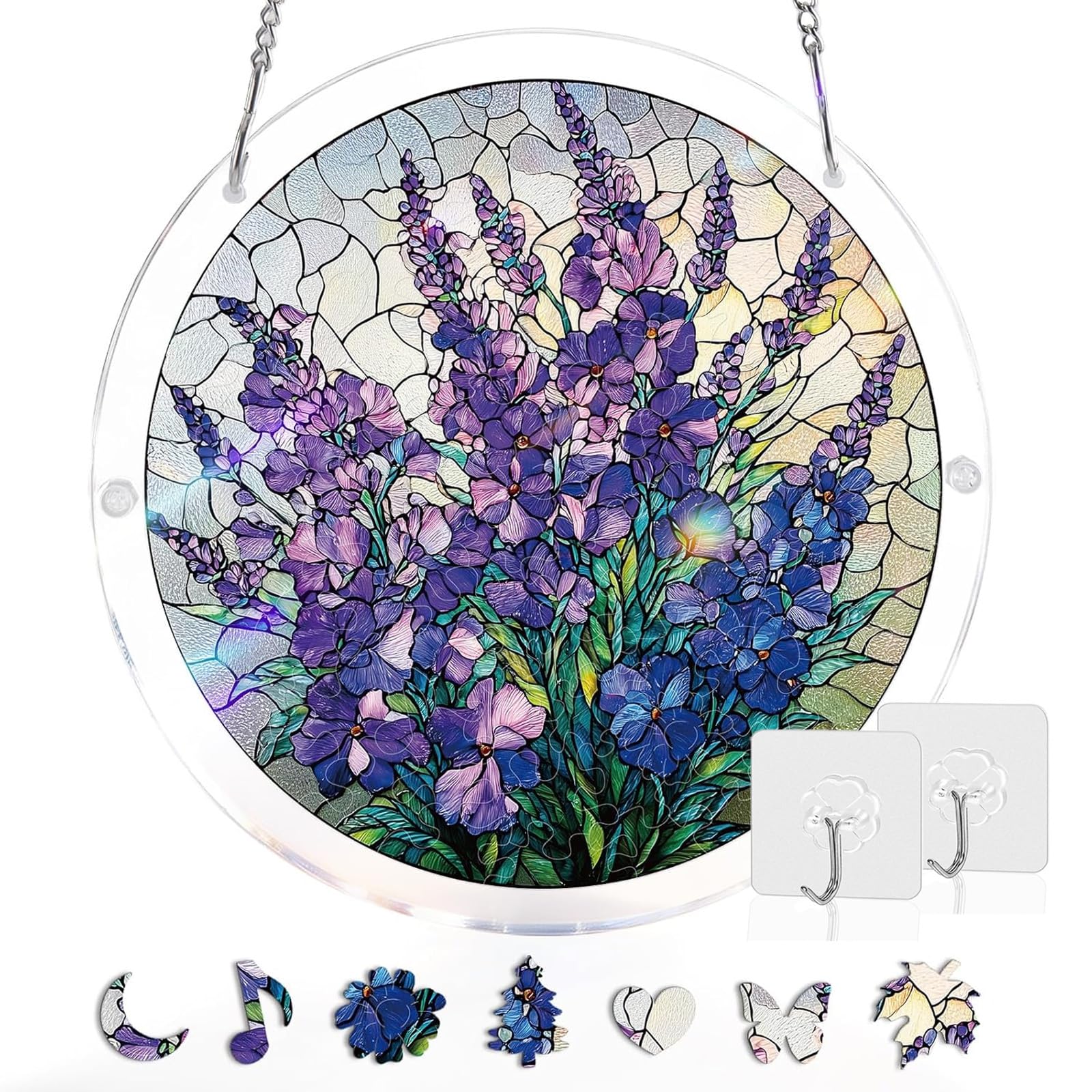 Acrylic Puzzle Suncatcher 83 Pieces, 7.4 Inch, DIY Window Hanging Decoration for Home & Garden, for Women, Men, and Moms, Ideal for Birthday or Home Decor,Style d,S (7.4in) — view 12