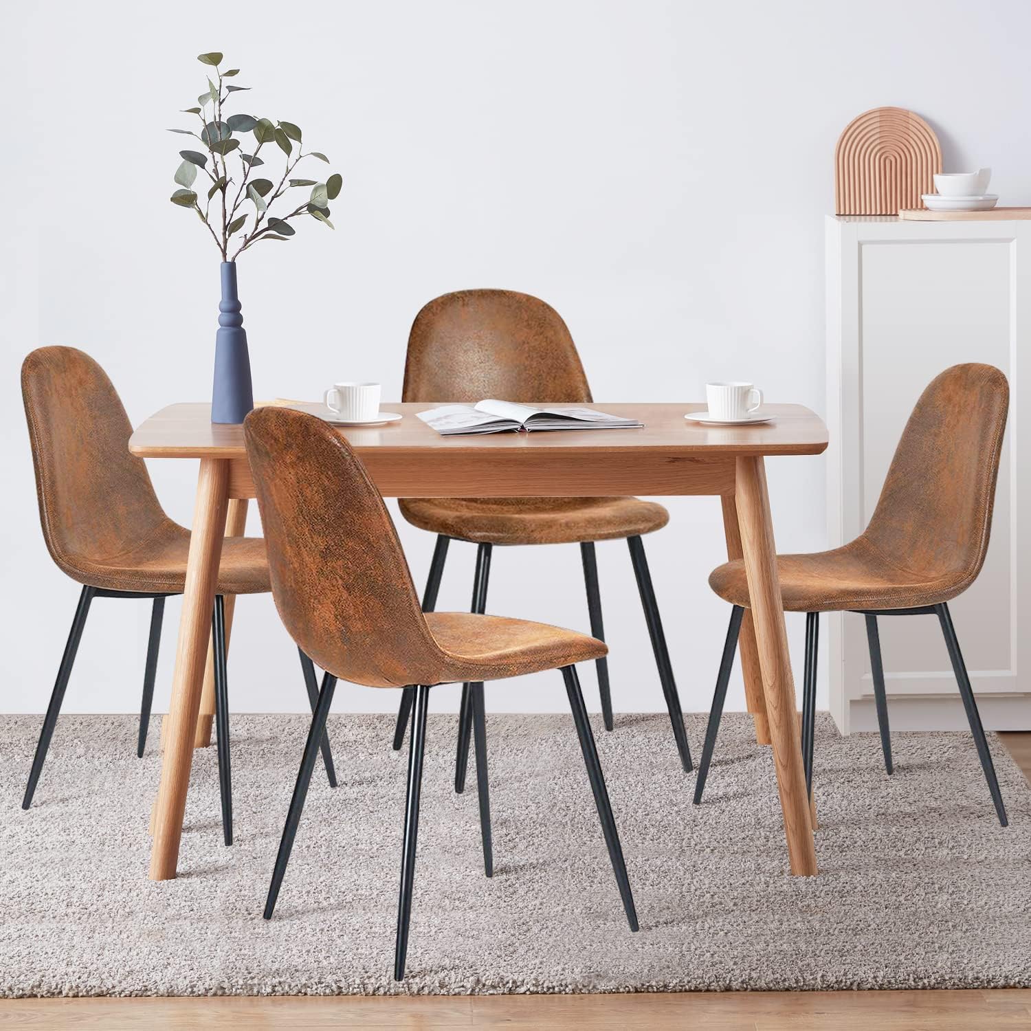 Dining Chairs Set of 4, Modern Suede Fabric Comfortable Side Seating for Kitchen,Guest, Brown