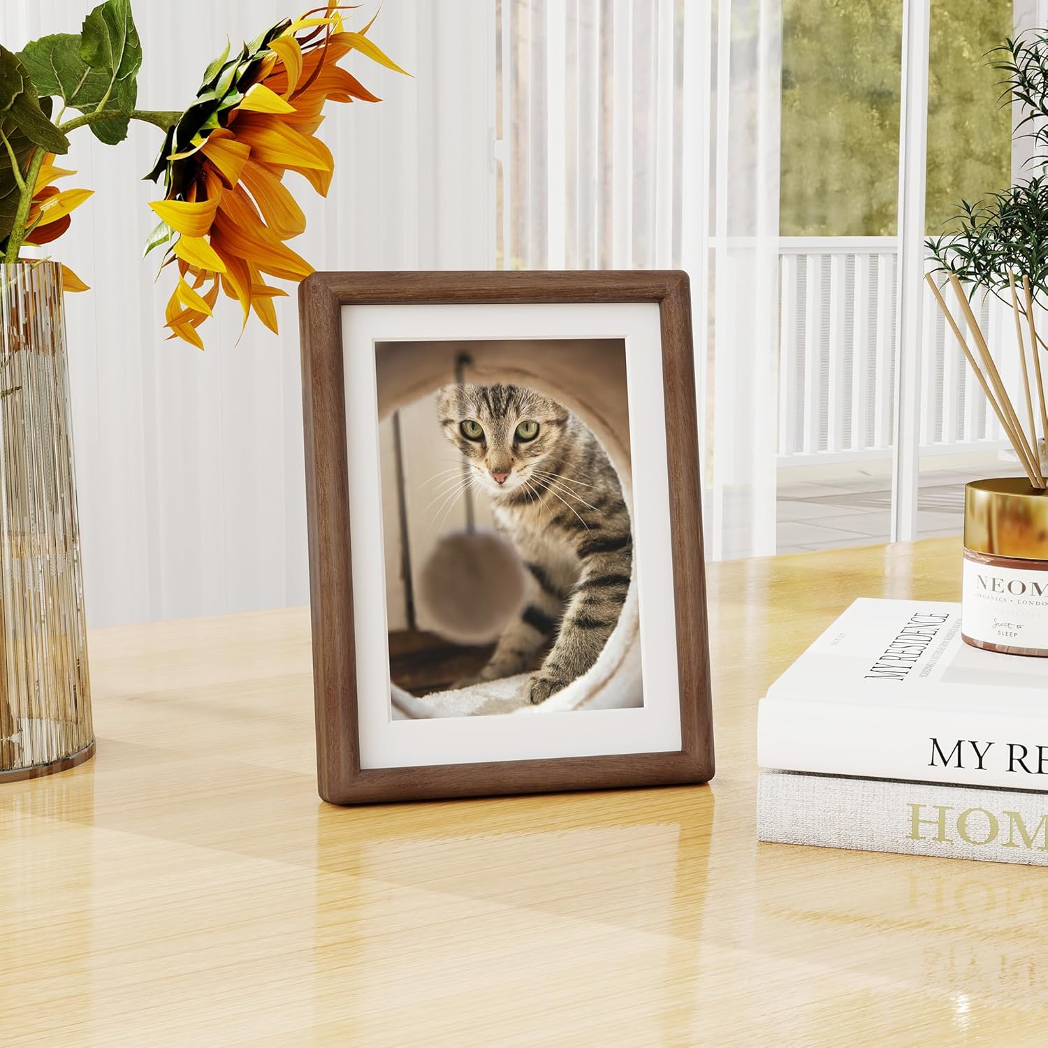 Dreamland 8x10 matted to 5x7 Picture Frame Natural Wood Picture Frames Solid Walnut Wood Picture Frame Handcrafted Rounded Corner with HD Tempered Glass Tabletop or Wall Mount Display, 1 Pack - Image 4