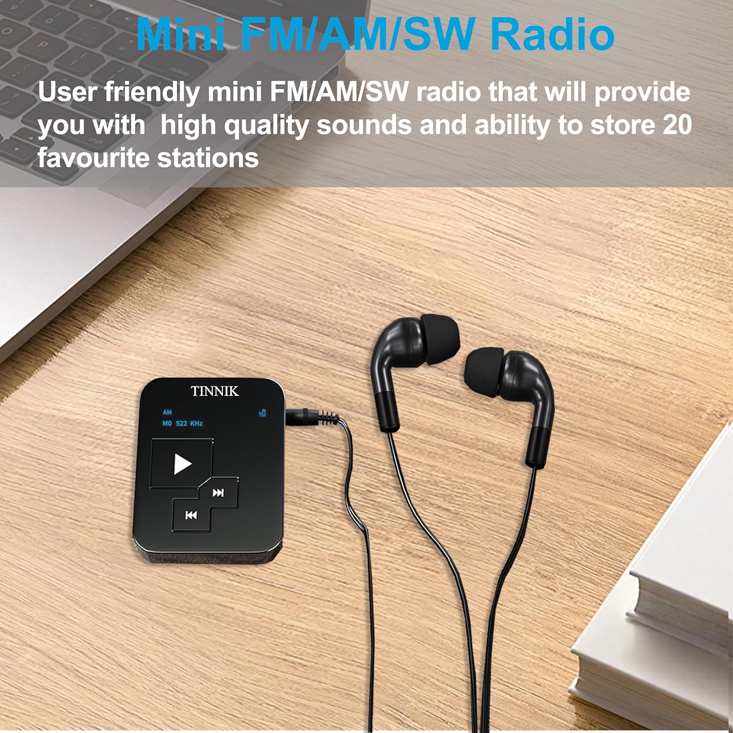 AM FM SW Mini Radio: Weight 0.95oz(27grams), Watch Size, Rechargeable USB, Personal Pocket Radio, OLED Screen, RDS Digital Tuning, Clip, Button Lock, Timer, Stereo Headphones - FA298 - Image 2
