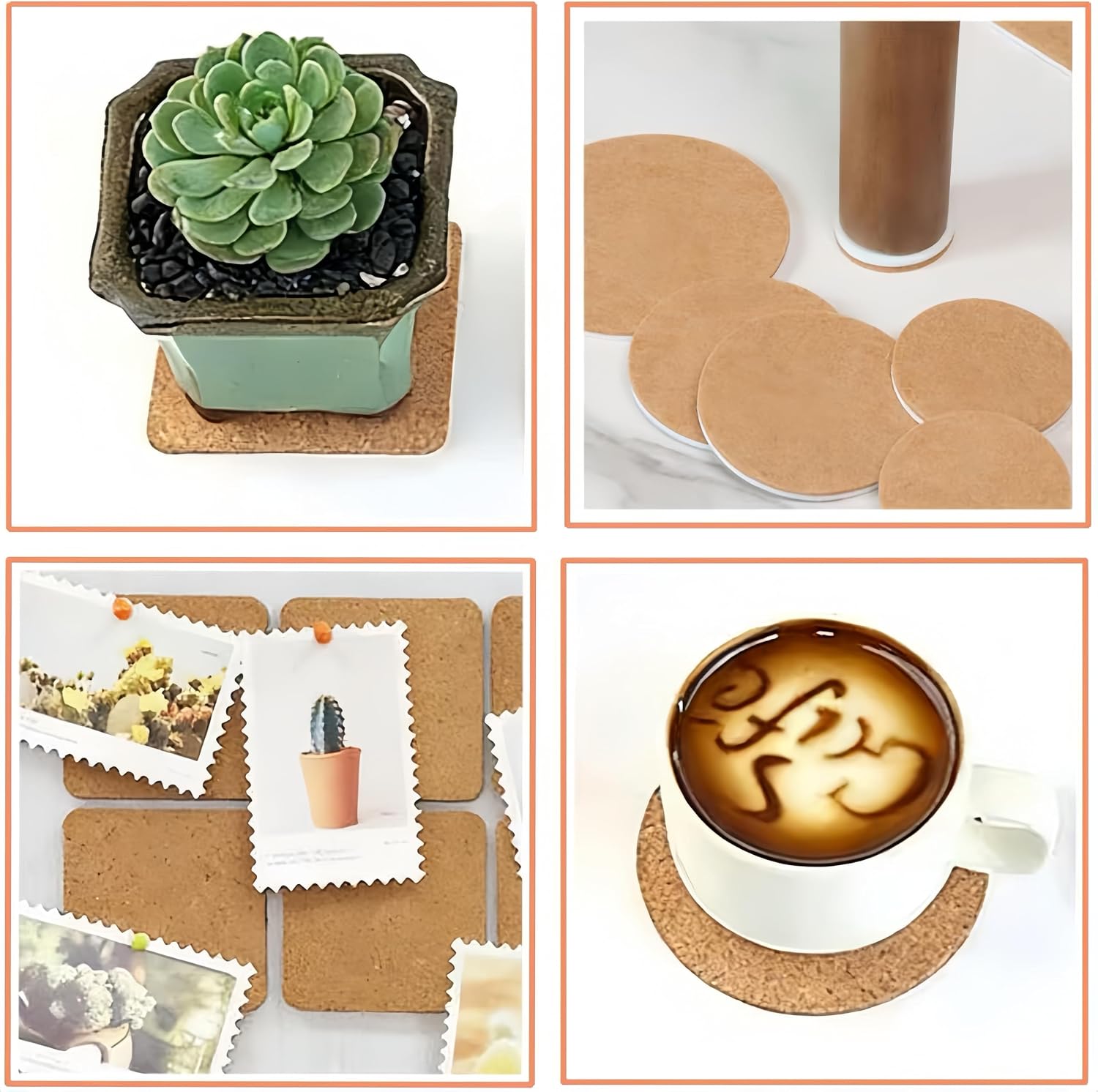 36 Pieces 4” Cork Coasters for Drink,Self-Adhesive Cork Plant Mats,Square