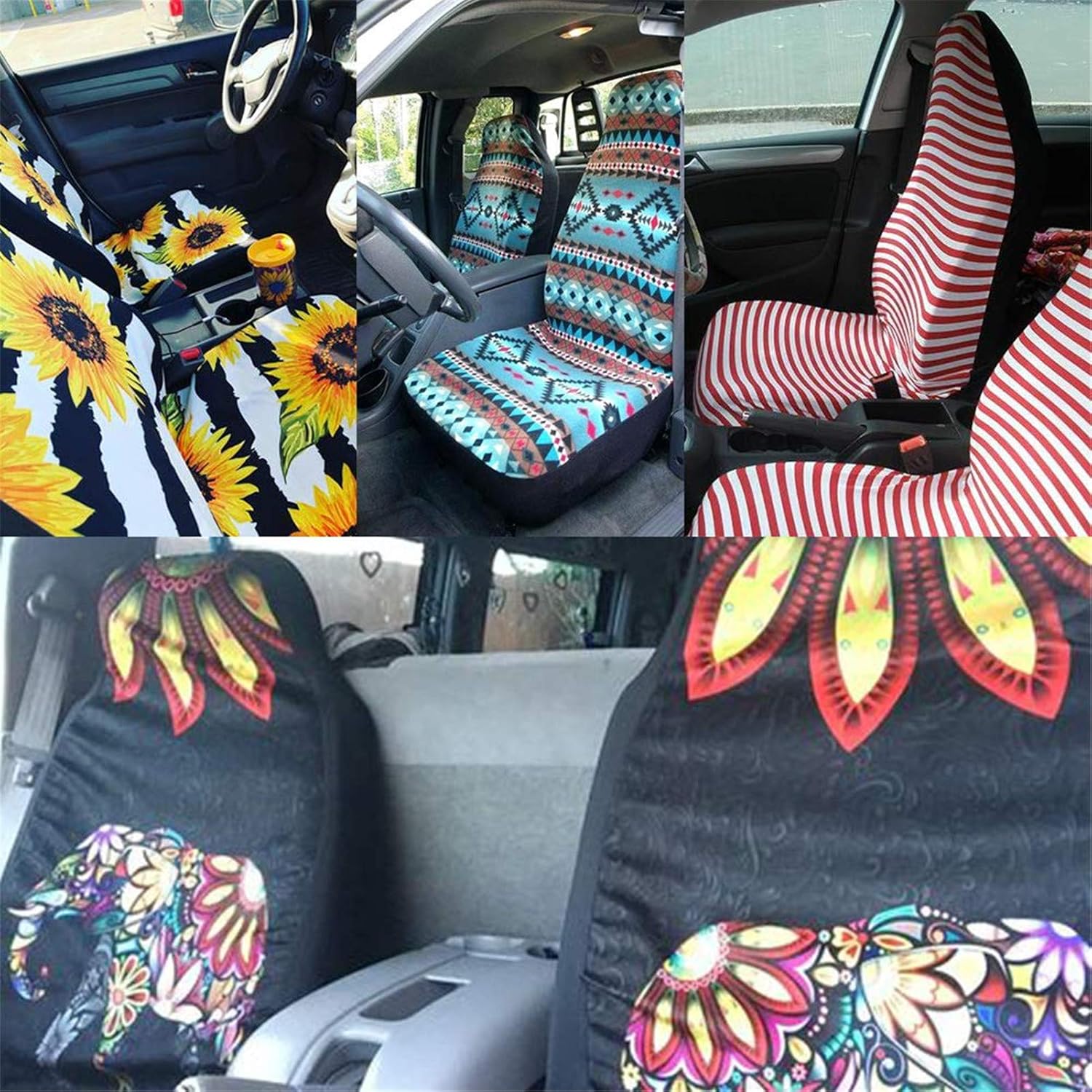 FUSURIRE Yellow Floral Front Car Seat Covers White Hibiscus Flowers Print Breathable Car Seats Protector for Front Seats Universal Fit for Most Cars 2 Packs