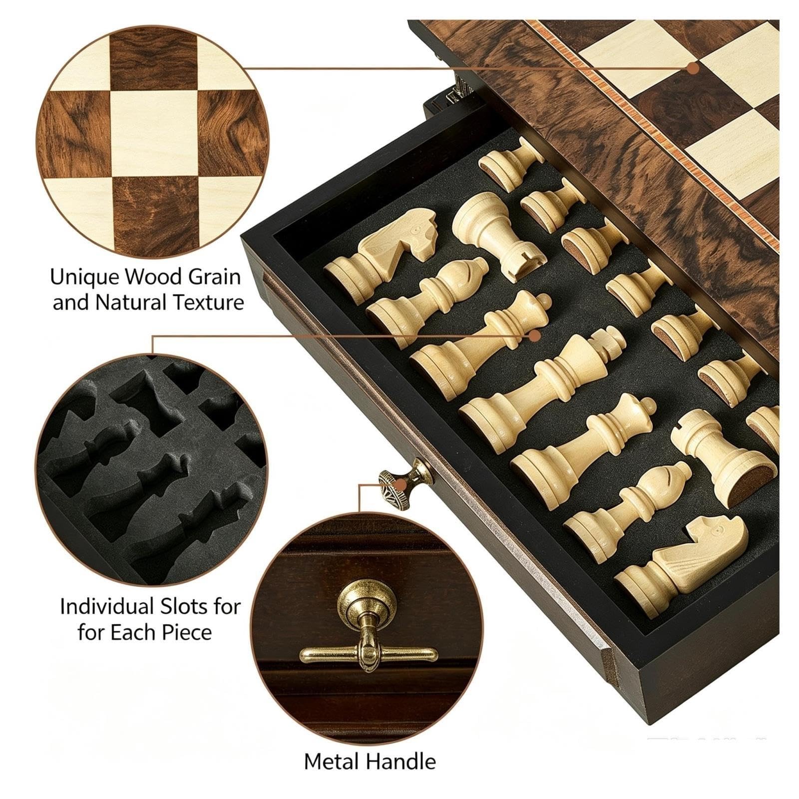 Solid Wood Chess Set, Folding Wooden Storage Box