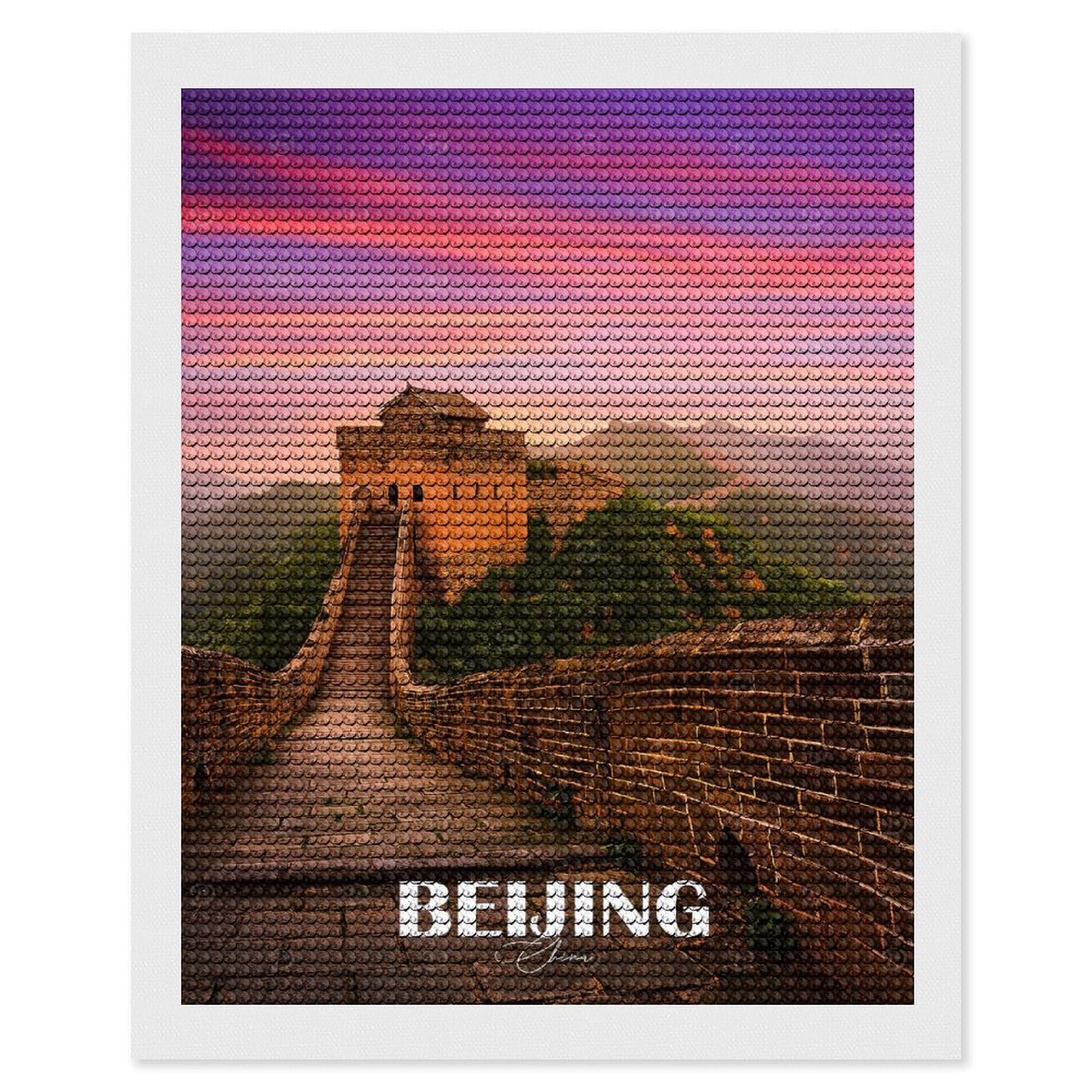Junmoney Great Wall of China, Beijing Diamond Art Canvas 16"x20", Full Kit Included, Bedroom Decor, for Beginners, Thoughtful Handmade Gift