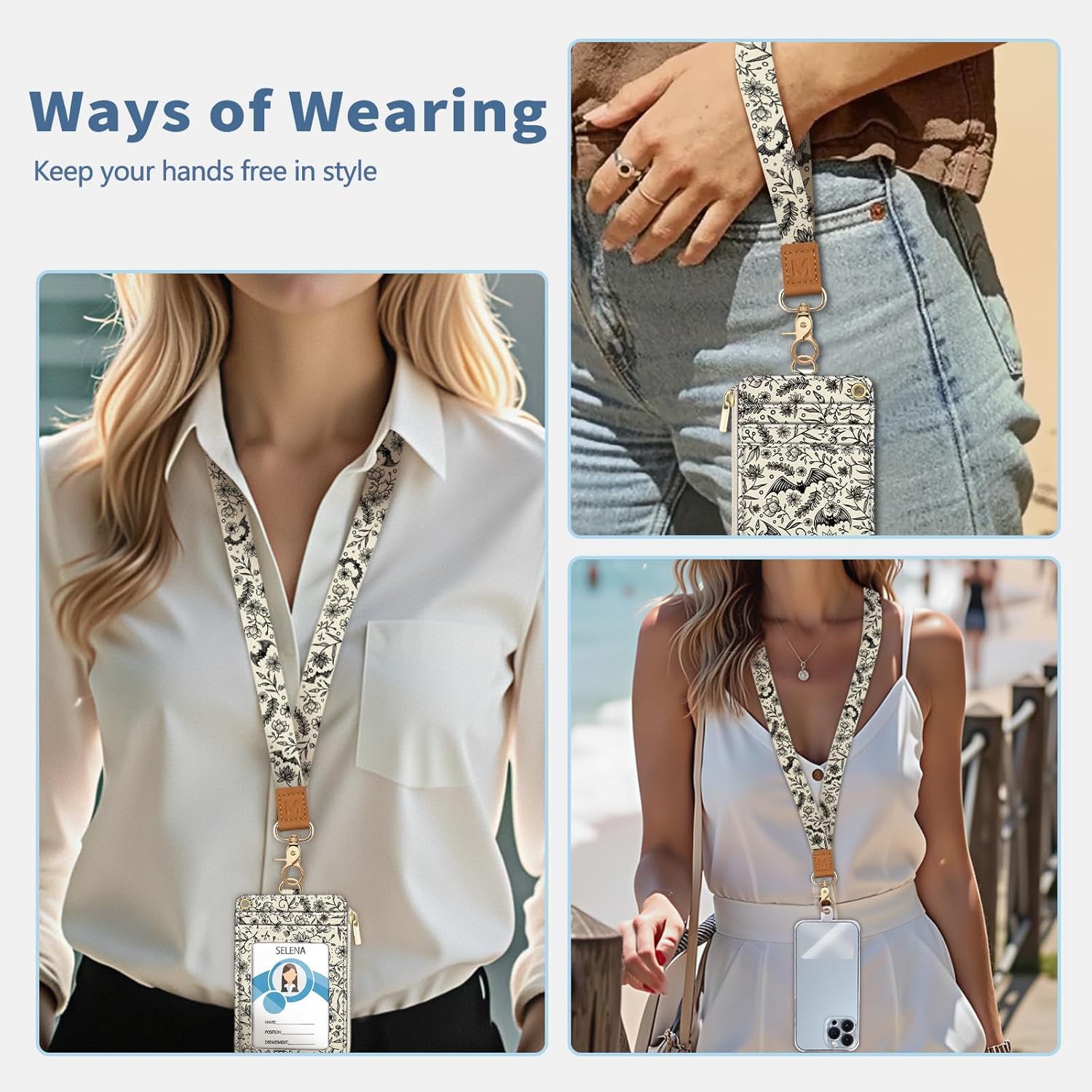 Lanyard Wallet with Id Badge Holder, Gothic Bat RFID Small Keychain Wallet Women Wristlet, Cute Zipper Credit Card Holder Phone Wrist Neck Strap for Key Name Tag, Teacher Student Office Gifts - Image 2