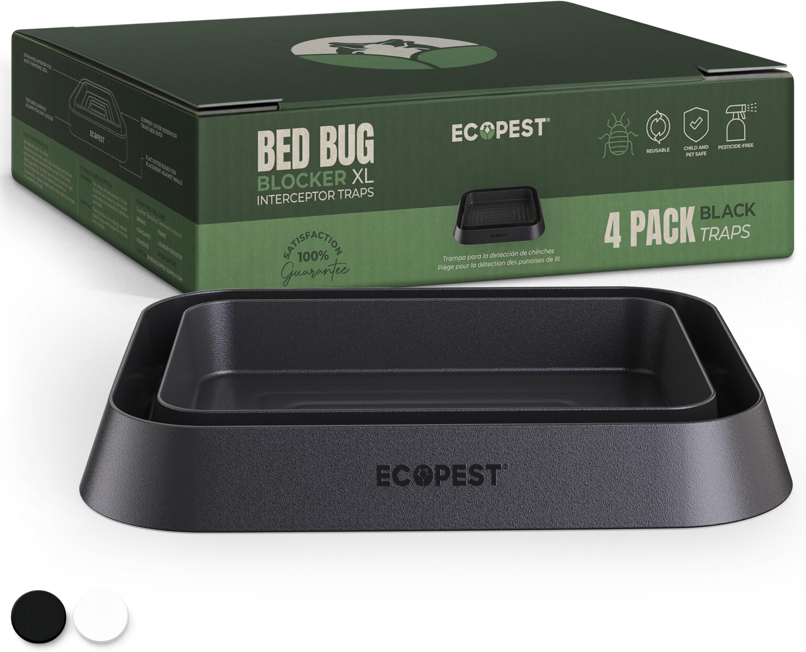 Bed Bug Interceptors – 4 Pack | Bed Bug Blocker (XL) Interceptor Traps (Black) | Extra Large Insect Trap for Bed Legs | No Chemicals or Pesticides | Monitor, Detector, and Trap for Bed Bugs