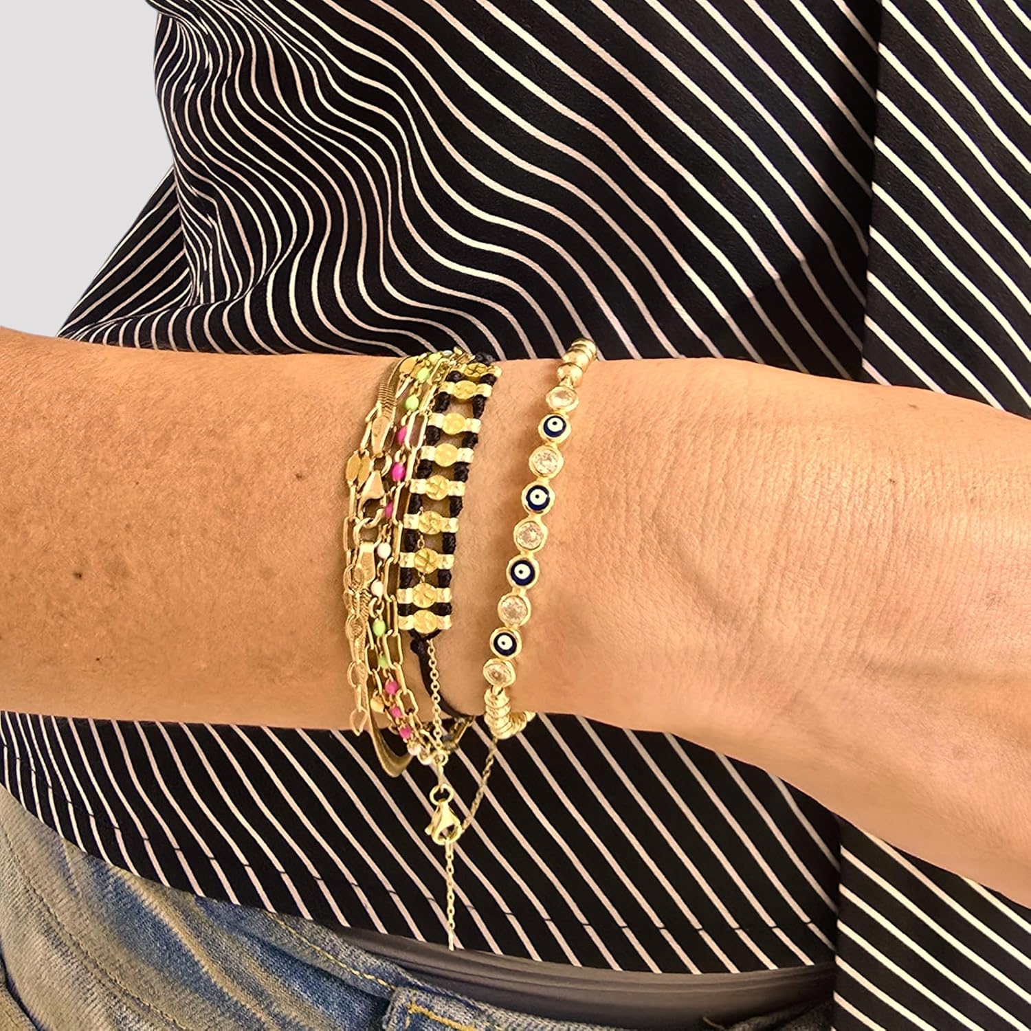 Anela 14KT Gold Filled Beaded Bracelet with Evil Eye Pendant – Tarnish-Free Jewelry Gift for Woman with Gift Pouch Included