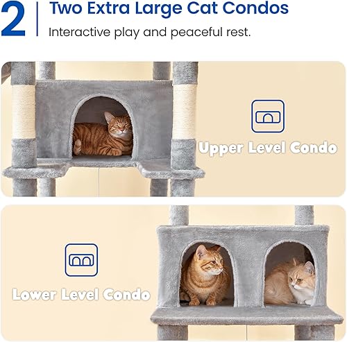 Miniatura 4 de MWPO Árbol para gatos extra grande, torre para gatos de interior de 77.6 pulgadas de alto con 2 condominios, soporte de gato de varios niveles para