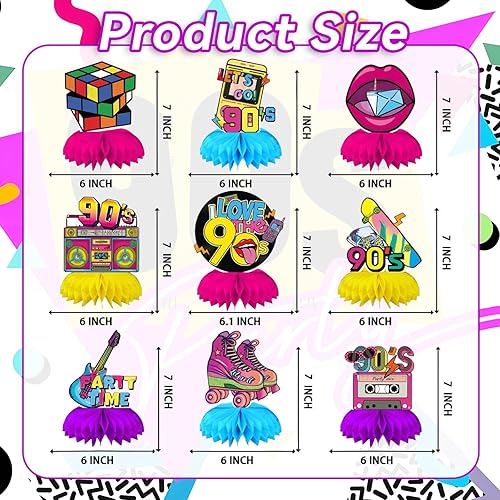 Miniatura 2 de 9 centros de mesa de panal de los años 90, decoraciones de mesa de fiesta de discoteca 3D, decoración de fiesta de cumpleaños temática de regreso a