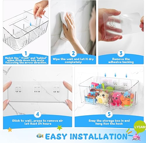 Miniatura 8 de Lysam Almacenamiento de juguetes de baño, 2 paquetes, soporte grande para juguetes de baño con 3 compartimentos, organizador de juguetes de bañera