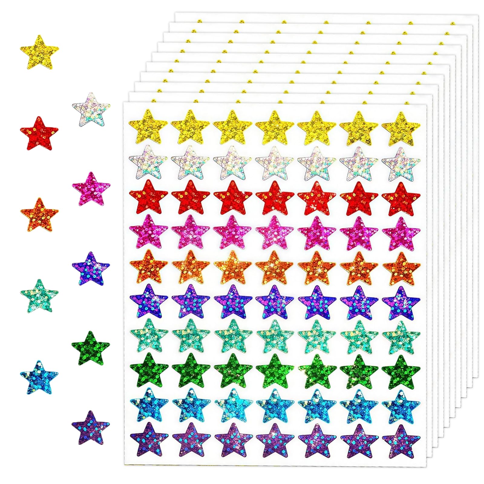 Hedayu 10 Sheet Star Stickers for Reward, Colorful Glitter Star Stickers, Teacher Star Stickers, Small Stickers Chart for Rewarding Student Good Behavior for Birthdays Parties School Class