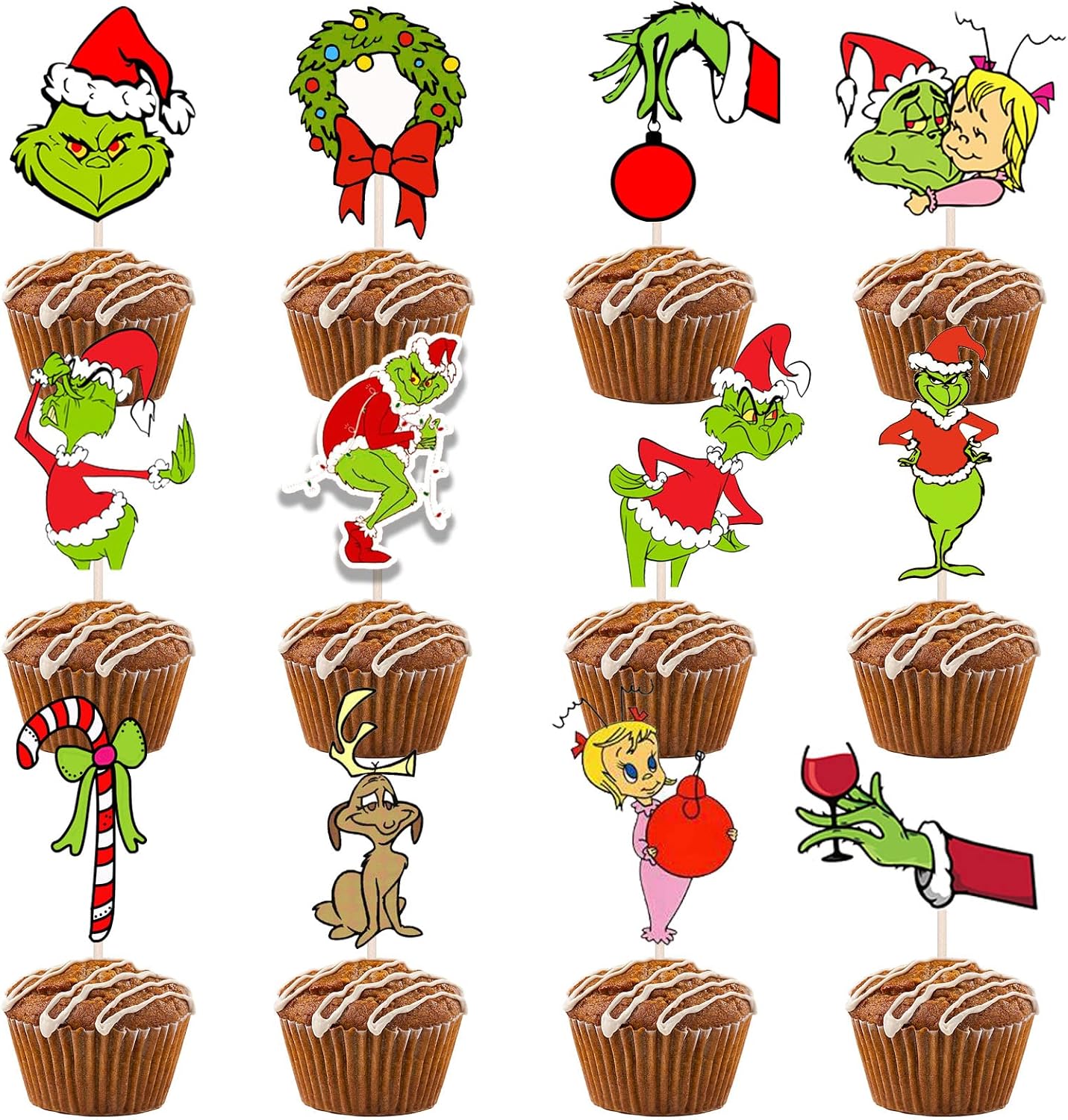 VARACL 24 Parça Grinch Cupcake Süsleri, Grinch Noel Cupcake Süsleri ...