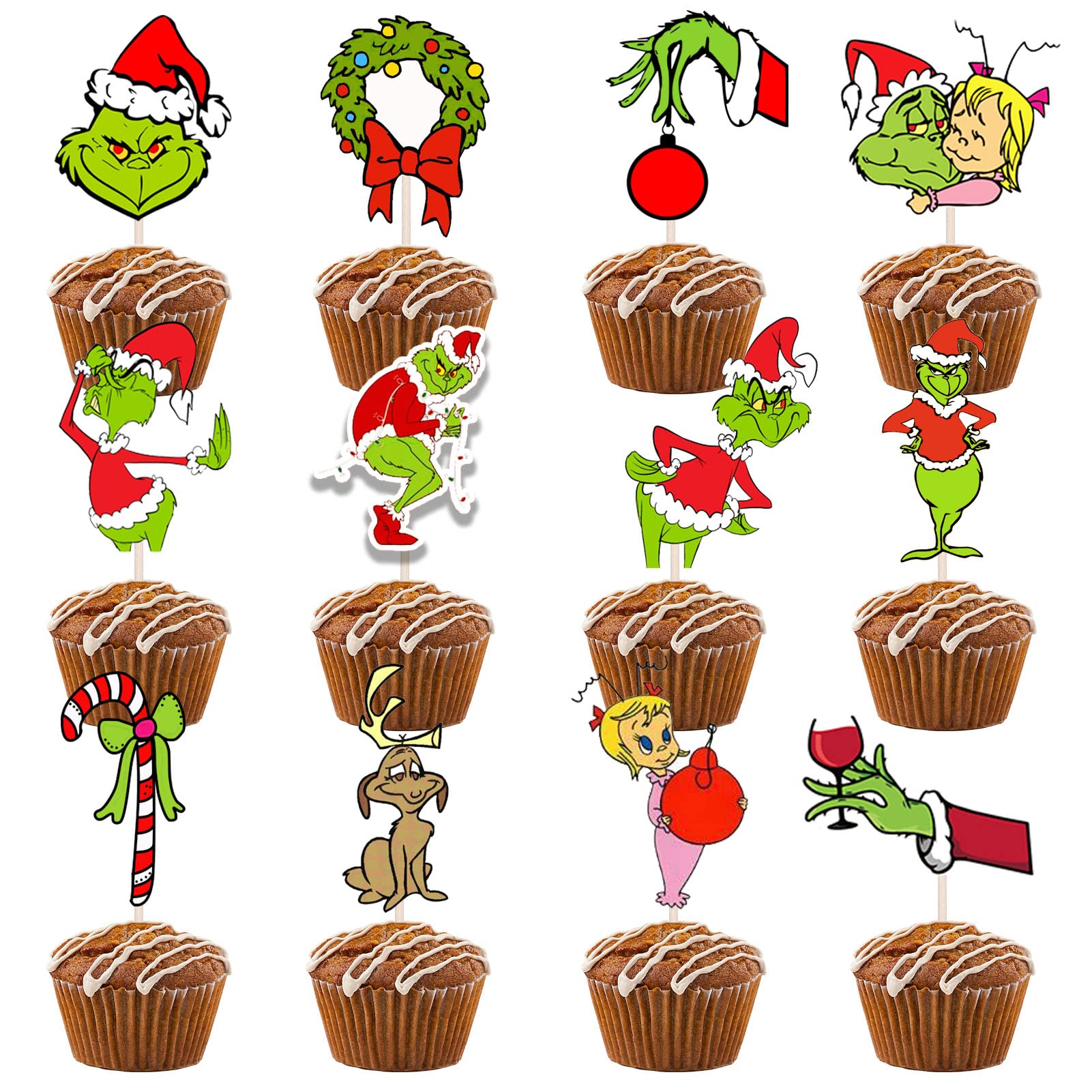 Buy VARACL 24 Pieces Grinch Cupcake Toppers, Grinch Christmas Cupcake