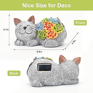 Otdair Solar Cat Decor, Birthday Gifts for Women with Succulent and 7 LED Lights, Christmas Gifts for Mom, Seniors, House Warming New Home Garden Decor for Cat Lover