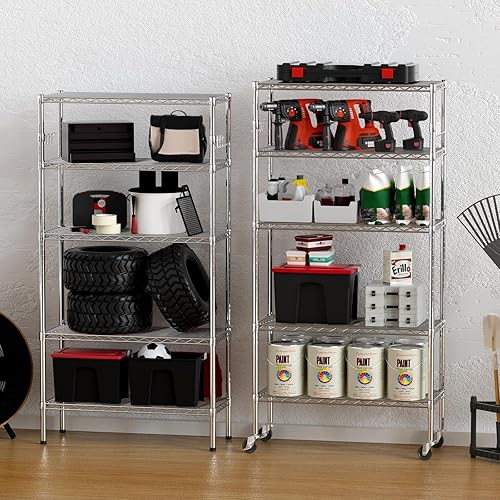 Miniatura 10 de YNN Estantería de alambre, capacidad de 1750 libras, estante de alambre NSF resistente de 5 niveles con ruedas rodantes, estantes de almacenamiento