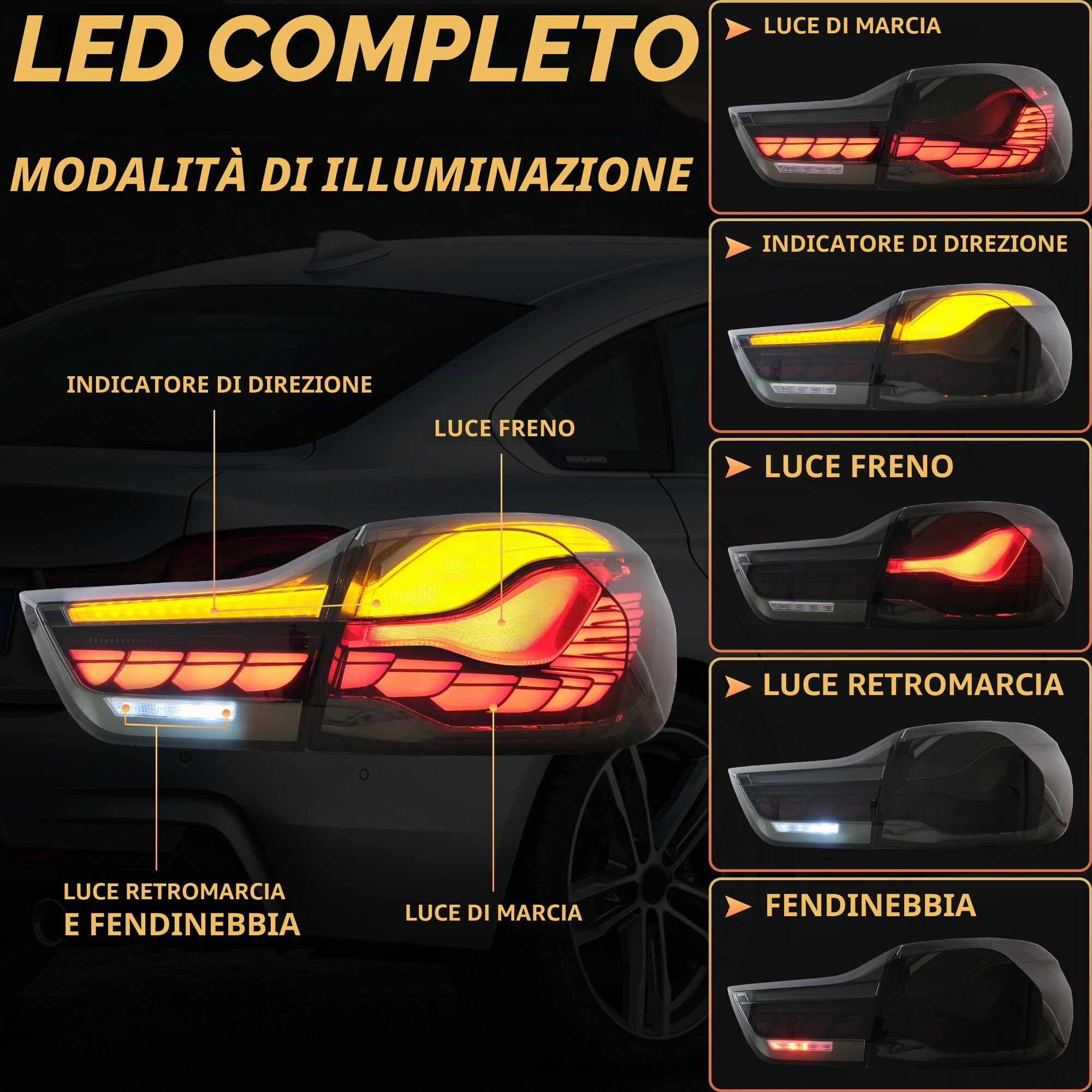 VLAND Fari posteriori LED per M4 GTS F82 F83, Serie 4 F32 F33 F36 Coupé Cabriolet 2014-2020, Con luci diurne dinamiche e indicatori di direzione - Nero