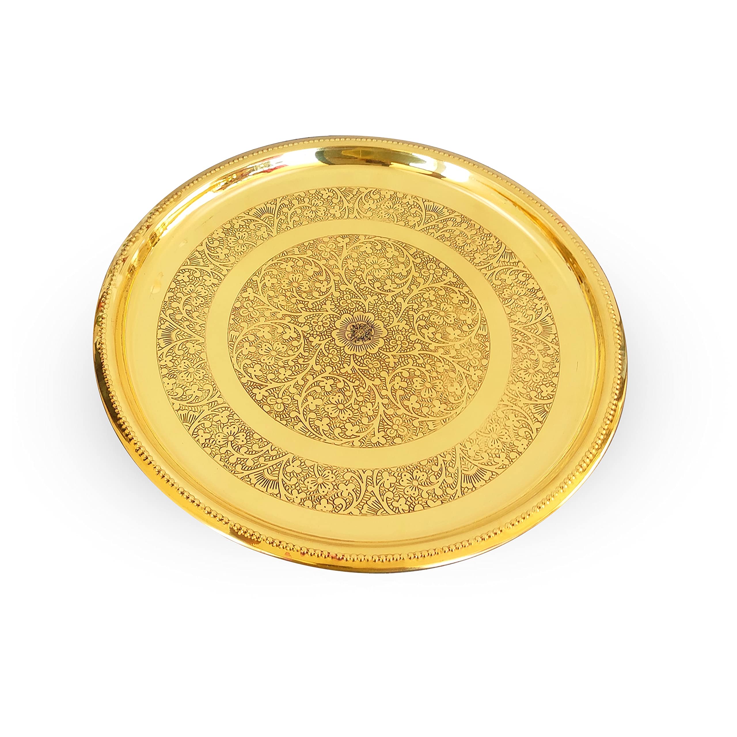 Brass Floral Thali Plate - Indian Art Villa -8