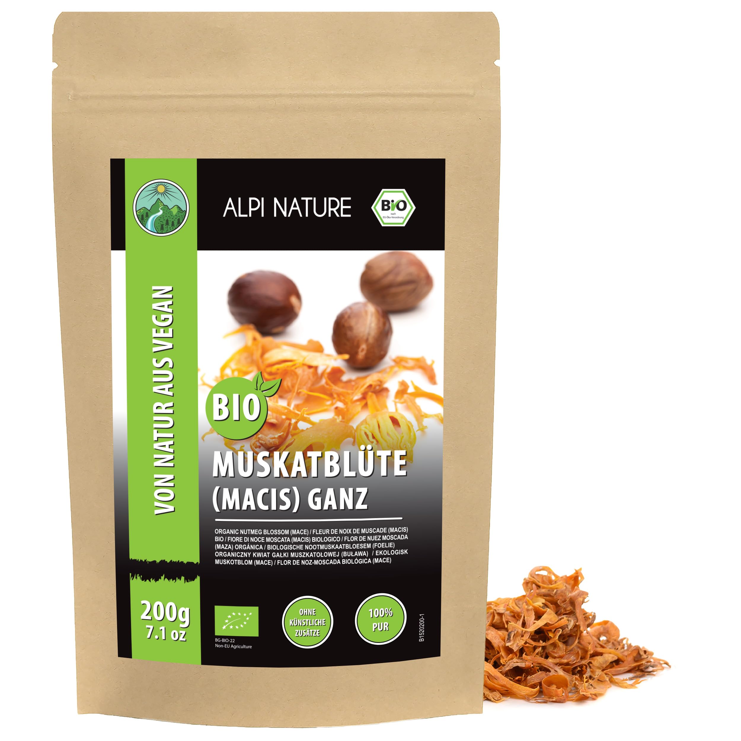 Alpi Nature Macis BIO 200g, Macis Séchée Entière, Arille Noix de Muscade bio, Fleur de Muscade