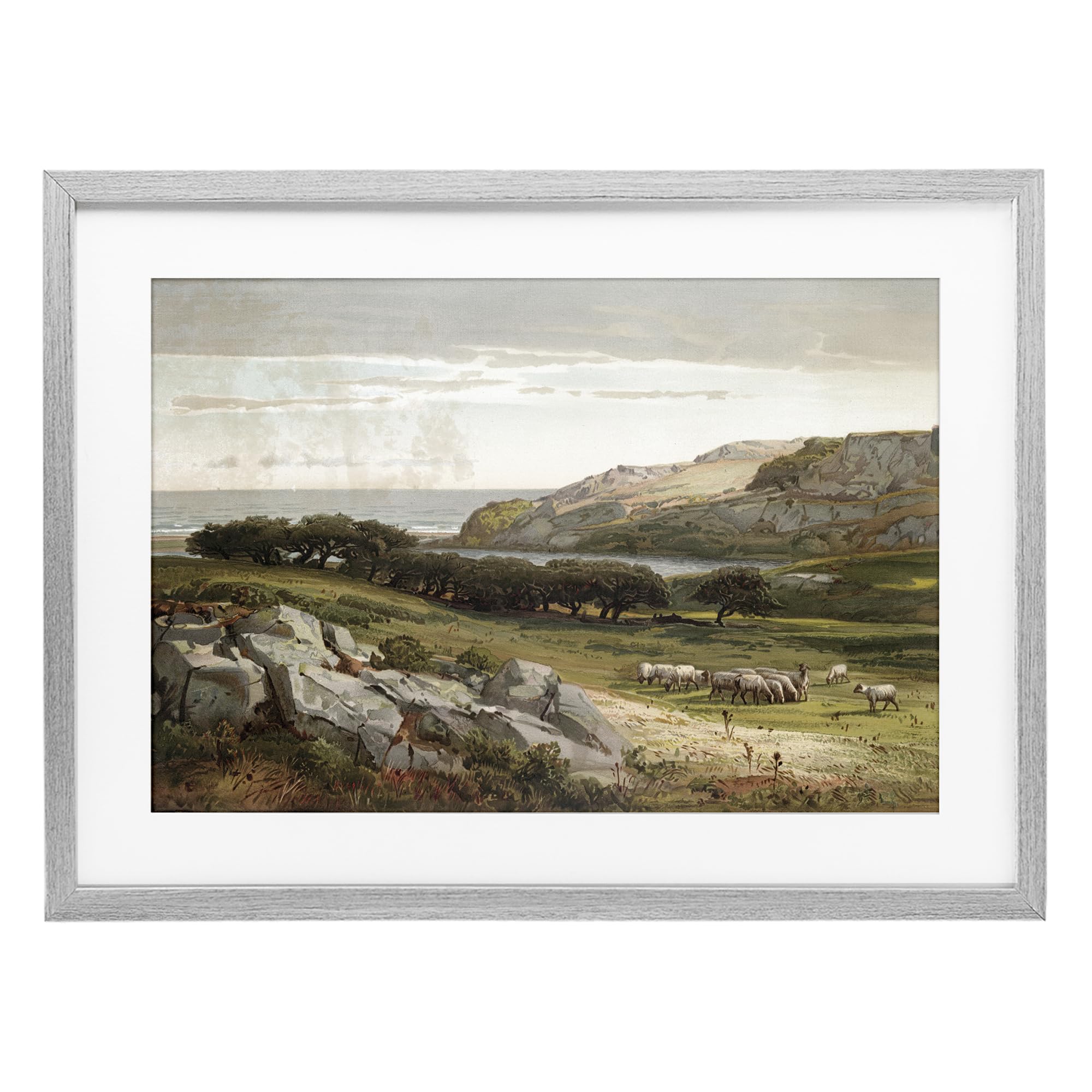 Stupell Industries Farmhouse Gray (Textured) Sheep Landscape Pastoral, 17 X 23 Inch Framed Print Under Glass