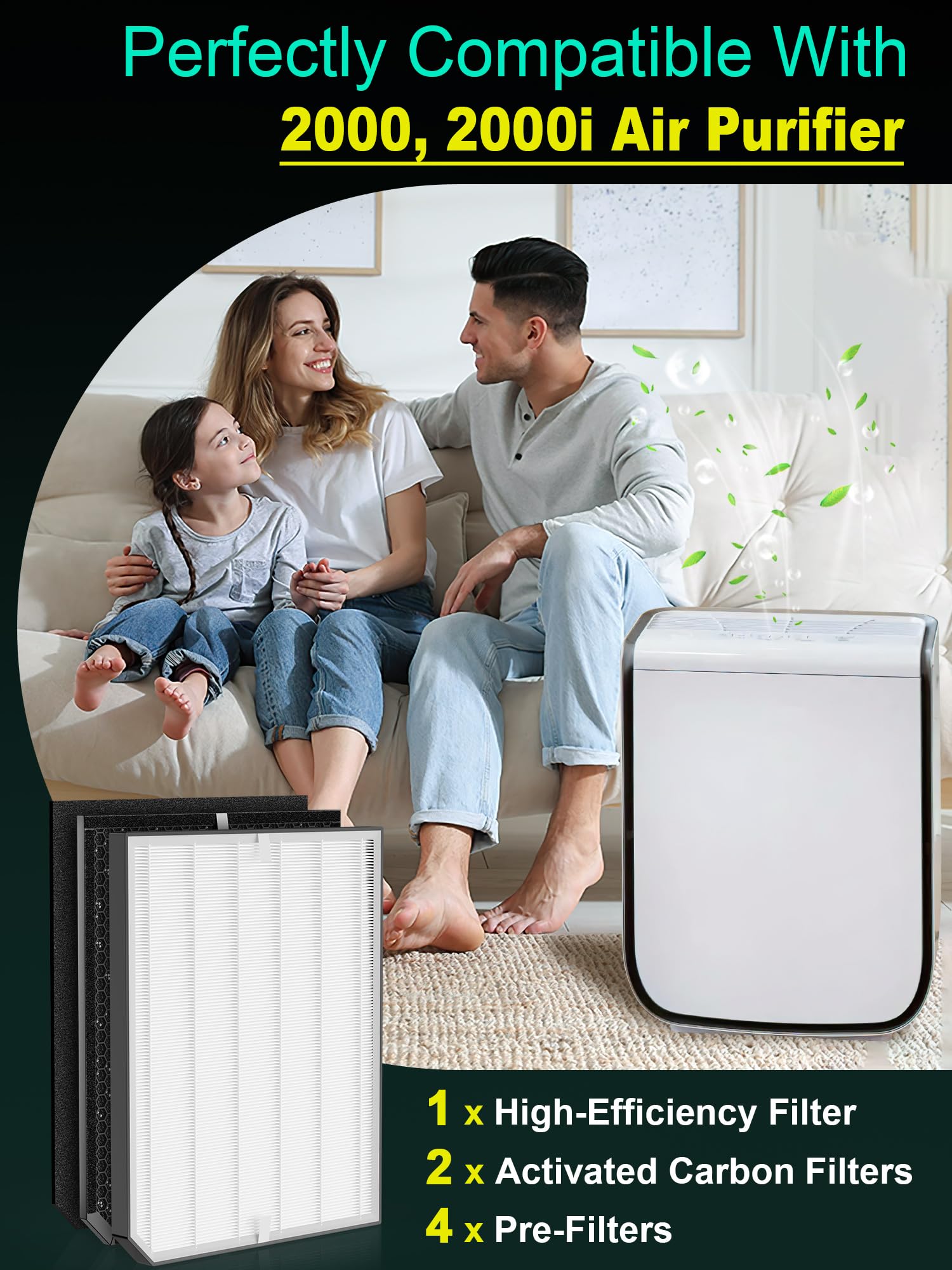 2000 filtri di ricambio compatibili con purificatore d'aria 2000, 1 H + 2 filtri a carbone attivo e 4 prefiltri