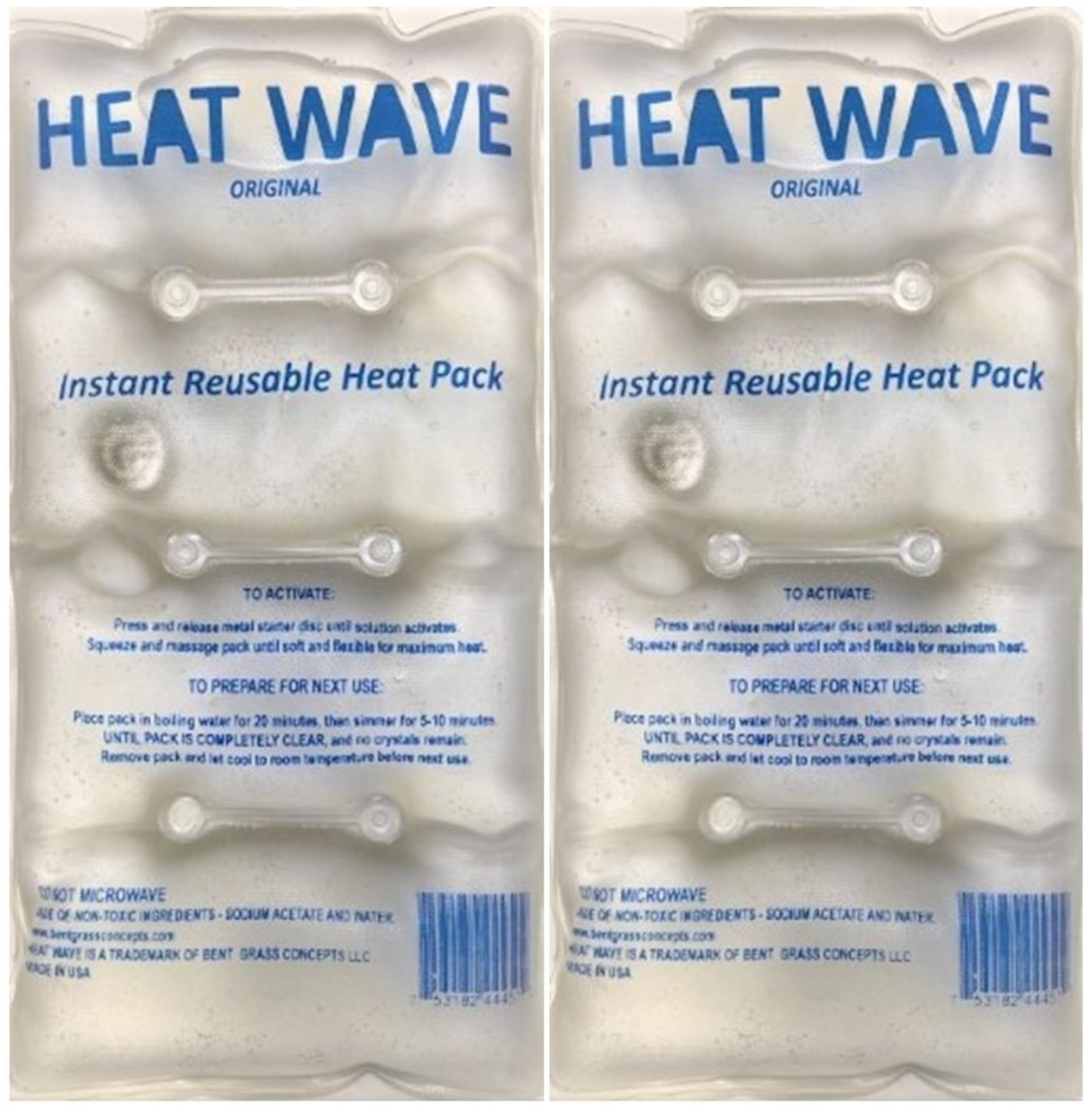 Heat Wave Made in USA: Instant Reusable Pack - Medium (5 x 9 inch Size) Perfect for Stiff and Sore Muscles (Medium Clear 2 Pack)