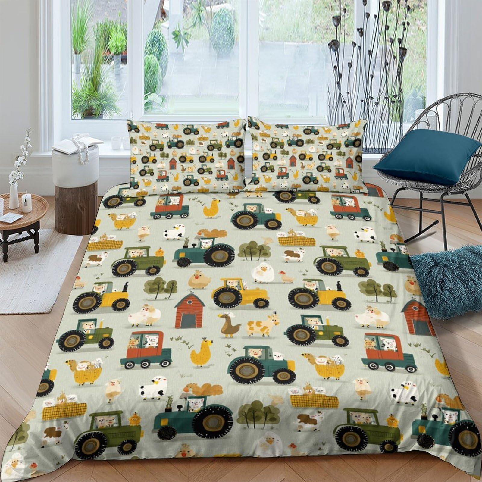 Ctjqhvkz Style-8 3D Printed Farm Tractor Fitted Sheet Microfiber Non-Slip Animal Bed Cover For Bedroom Guest Room Decor Single（135X200cm）