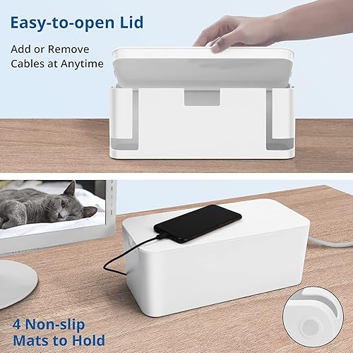 Miniatura 7 de ZhiYo Caja organizadora de cables blanca, paquete de 2 cajas organizadoras de cables, tamaño extra grande y mediano, caja oculta para ocultar las
